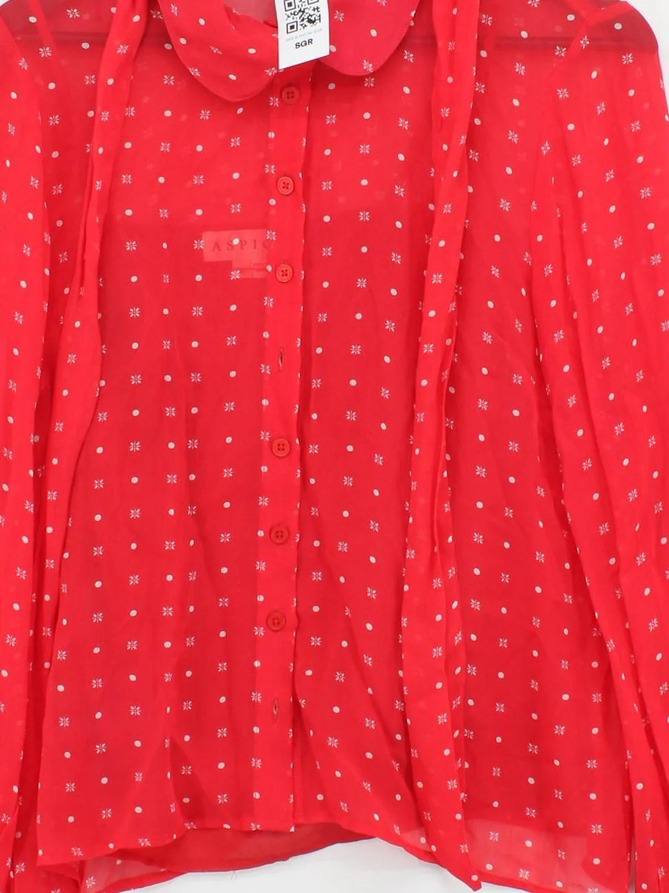 Aspiga Women's Blouse M Red 100% Cotton Long Sleeve Collared Basic - Image 3