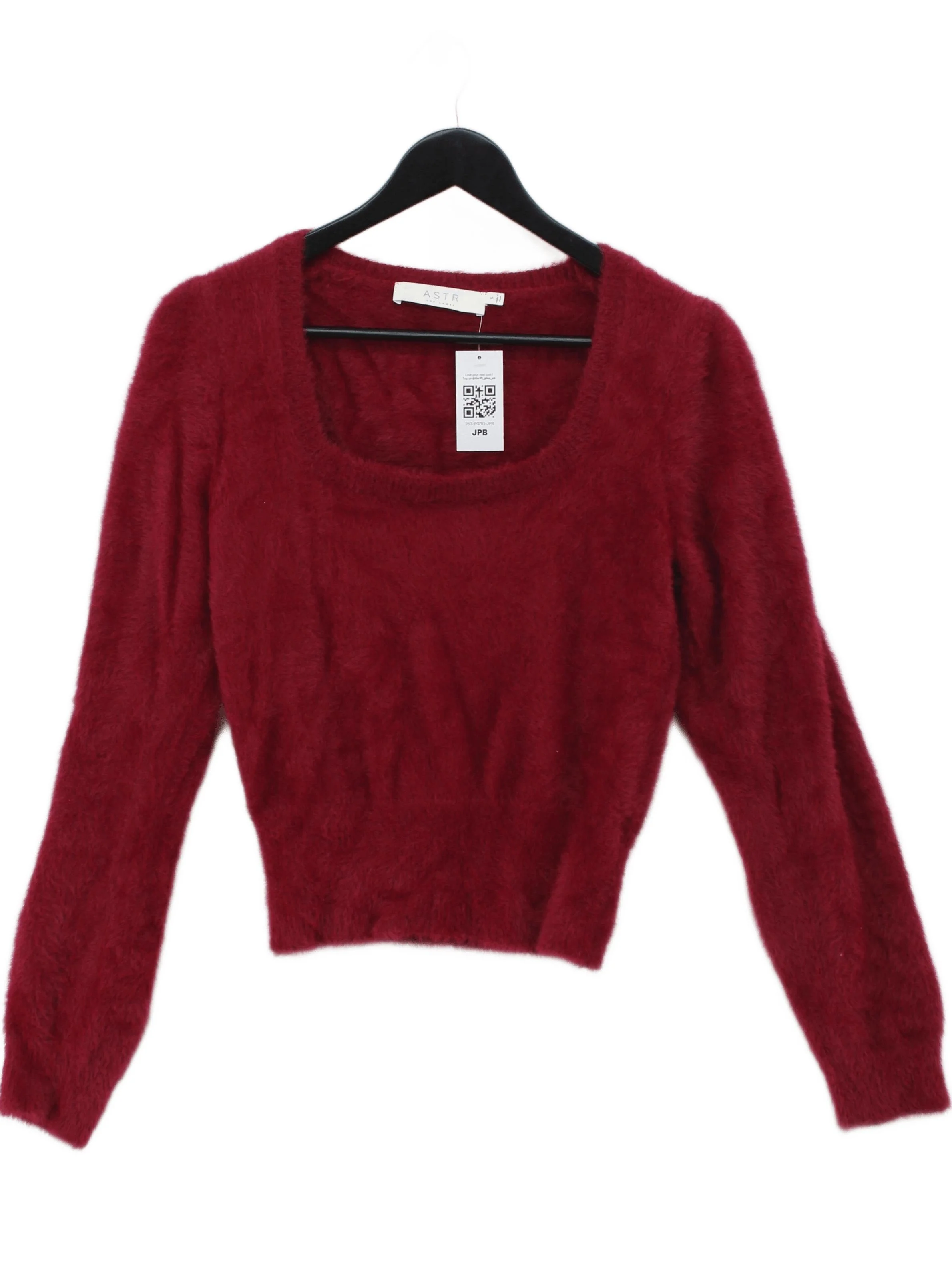 ASTR Women's Jumper S Red 100% Nylon Square Neck Pullover