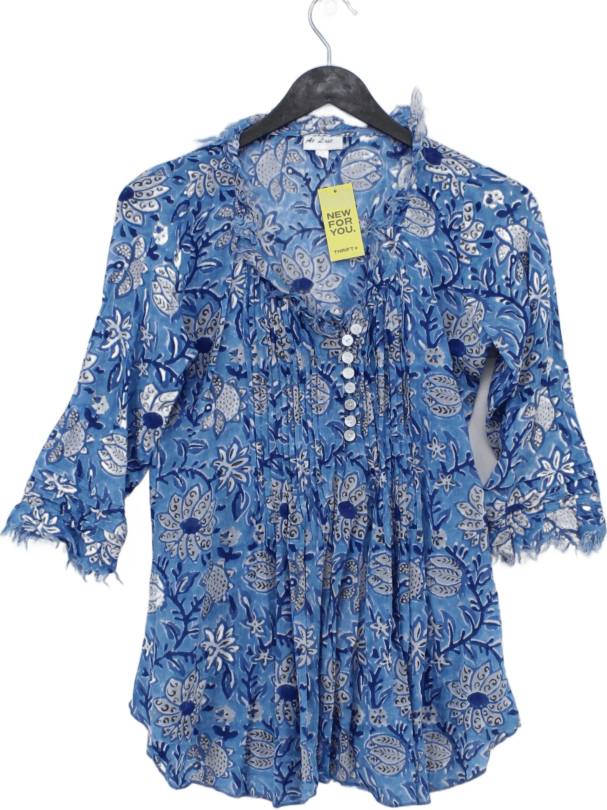 At Last.. Women's Blouse UK 10 Multi Floral 100% Other 3/4 Sleeve V-Neck Basic