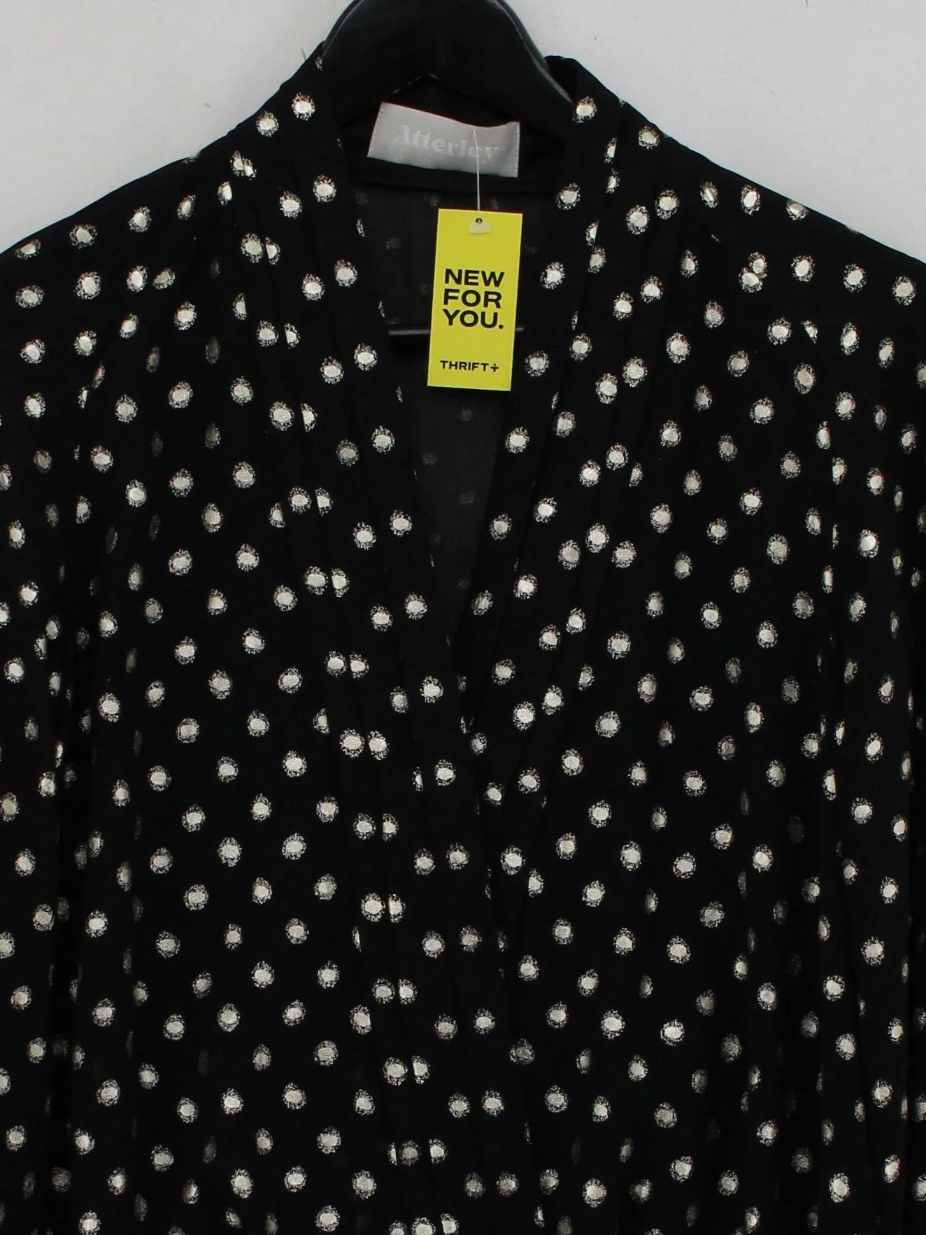 Atterley Women's Top M Black Polkadot 100% Polyester Long Sleeve V-Neck Basic - Image 3