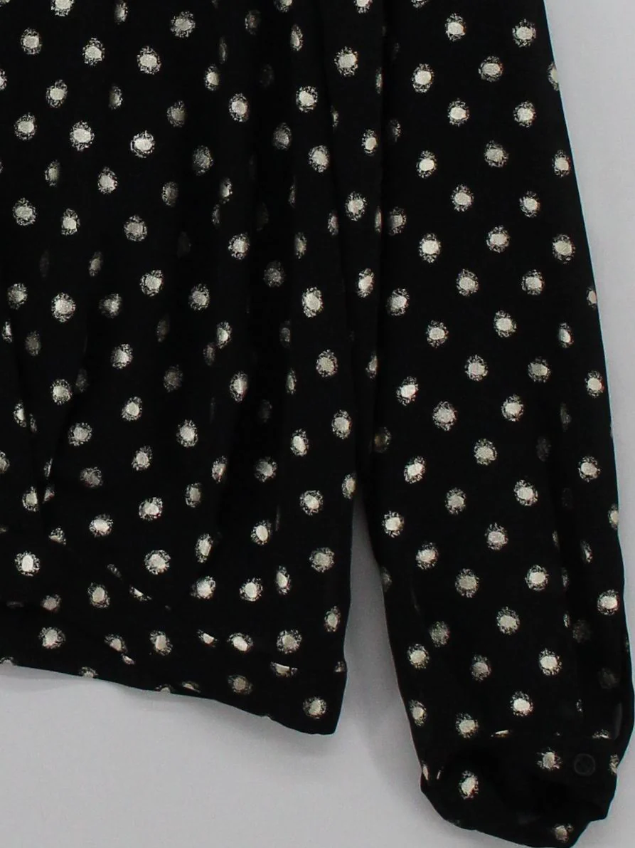 Atterley Women's Top M Black Polkadot 100% Polyester Long Sleeve V-Neck Basic - Image 4