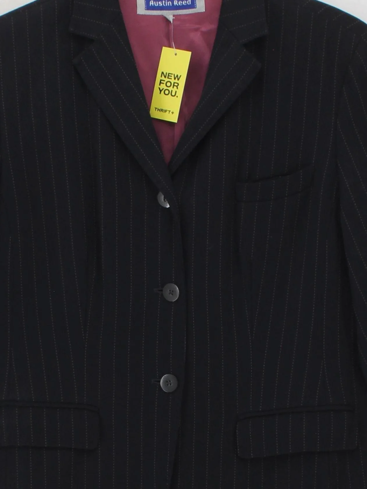 Austin Reed Women's Blazer UK 14 Black Striped Wool with Viscose Overcoat - Image 3