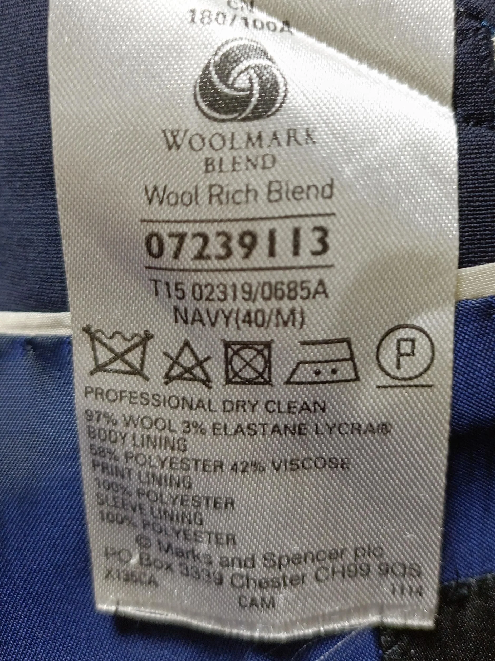 Autograph Men's Blazer M Blue Wool with Elastane, Polyester, Viscose Overcoat - Image 7