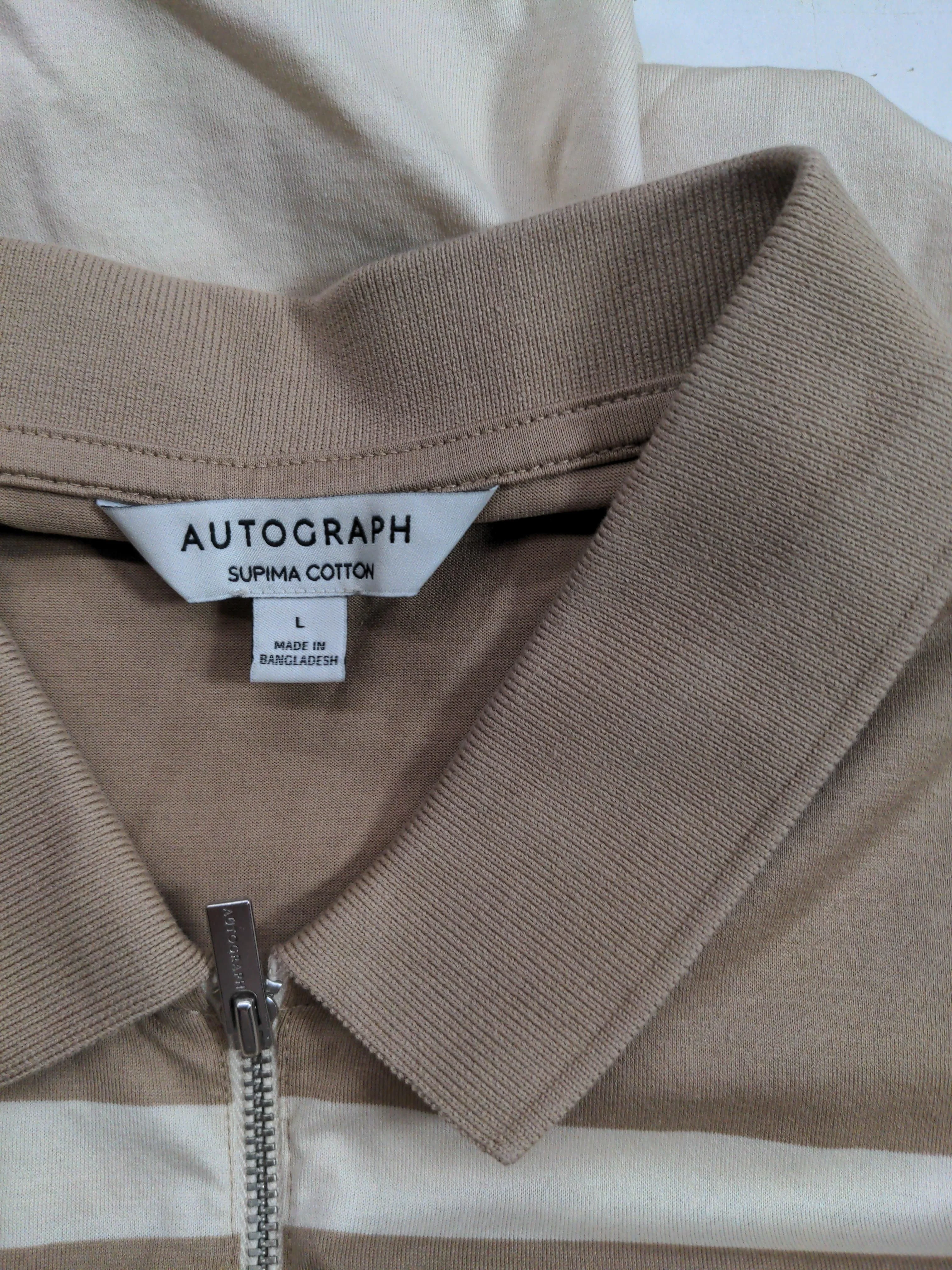 Autograph Men's Polo L Cream Striped 100% Cotton Basic - Image 5