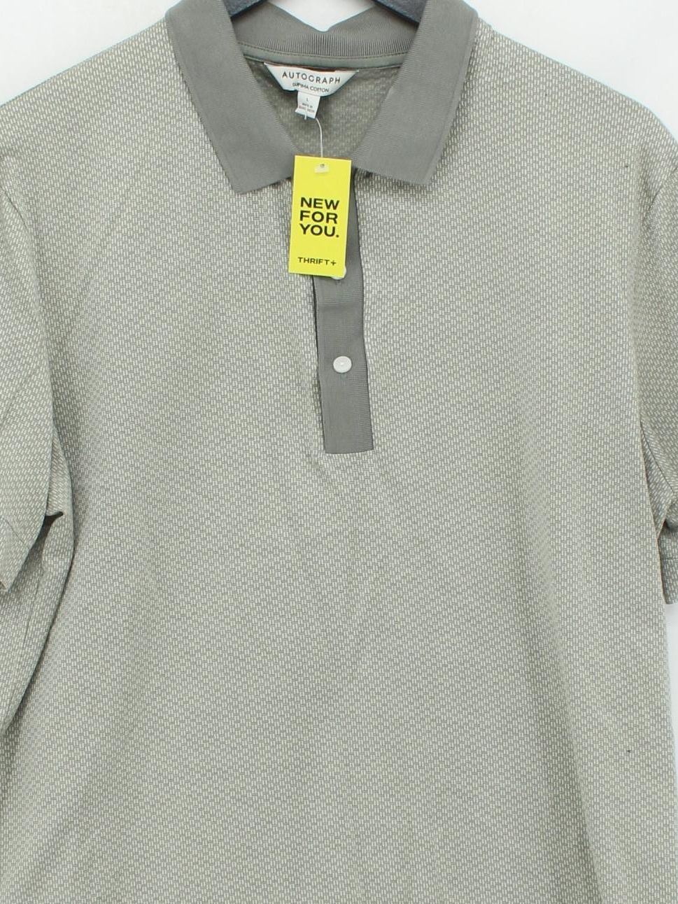 Autograph Men's Polo L Grey Geometric 100% Cotton Basic - Image 3