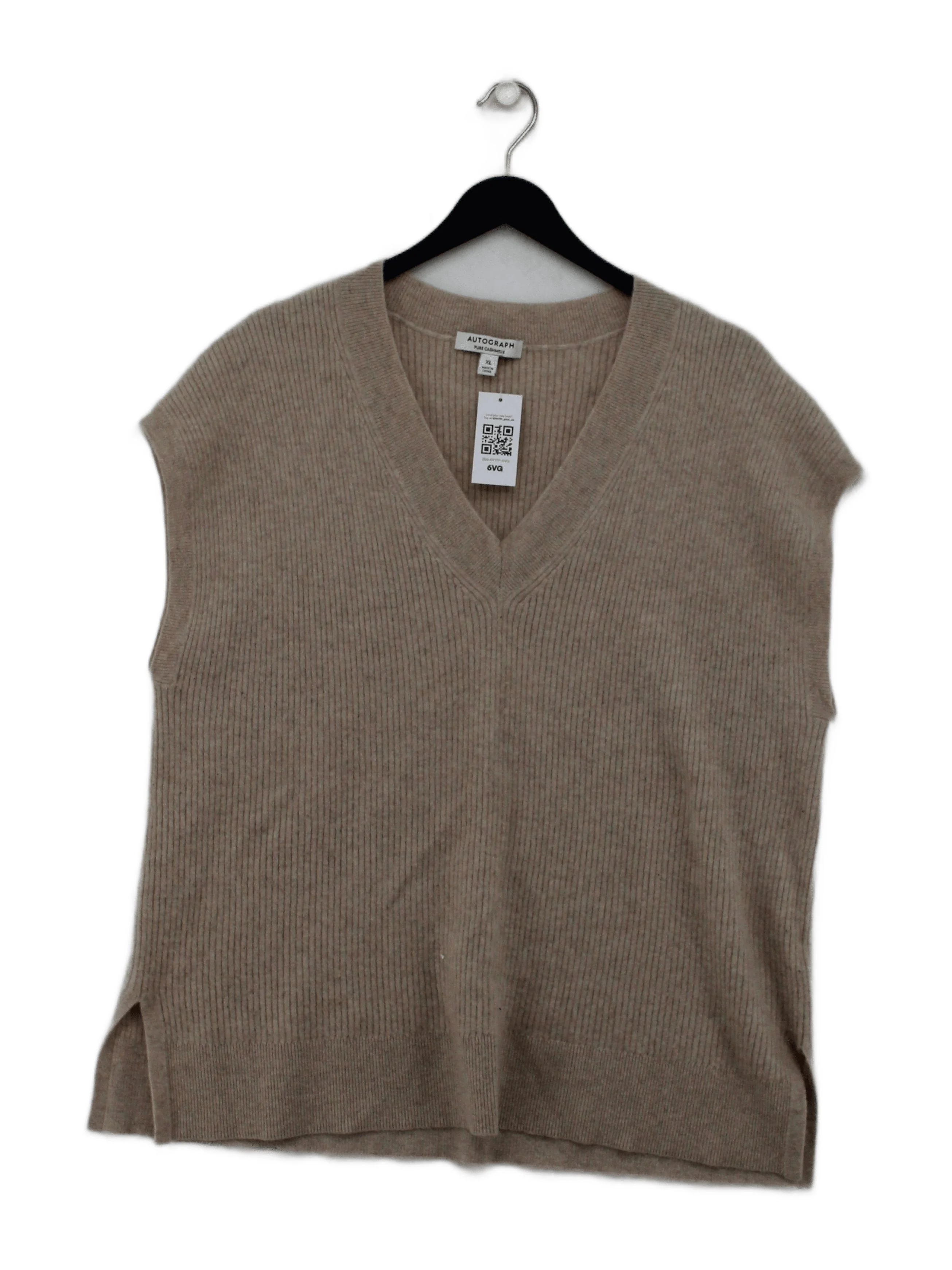 Autograph Women's Jumper XL Tan 100% Cashmere V-Neck Vest