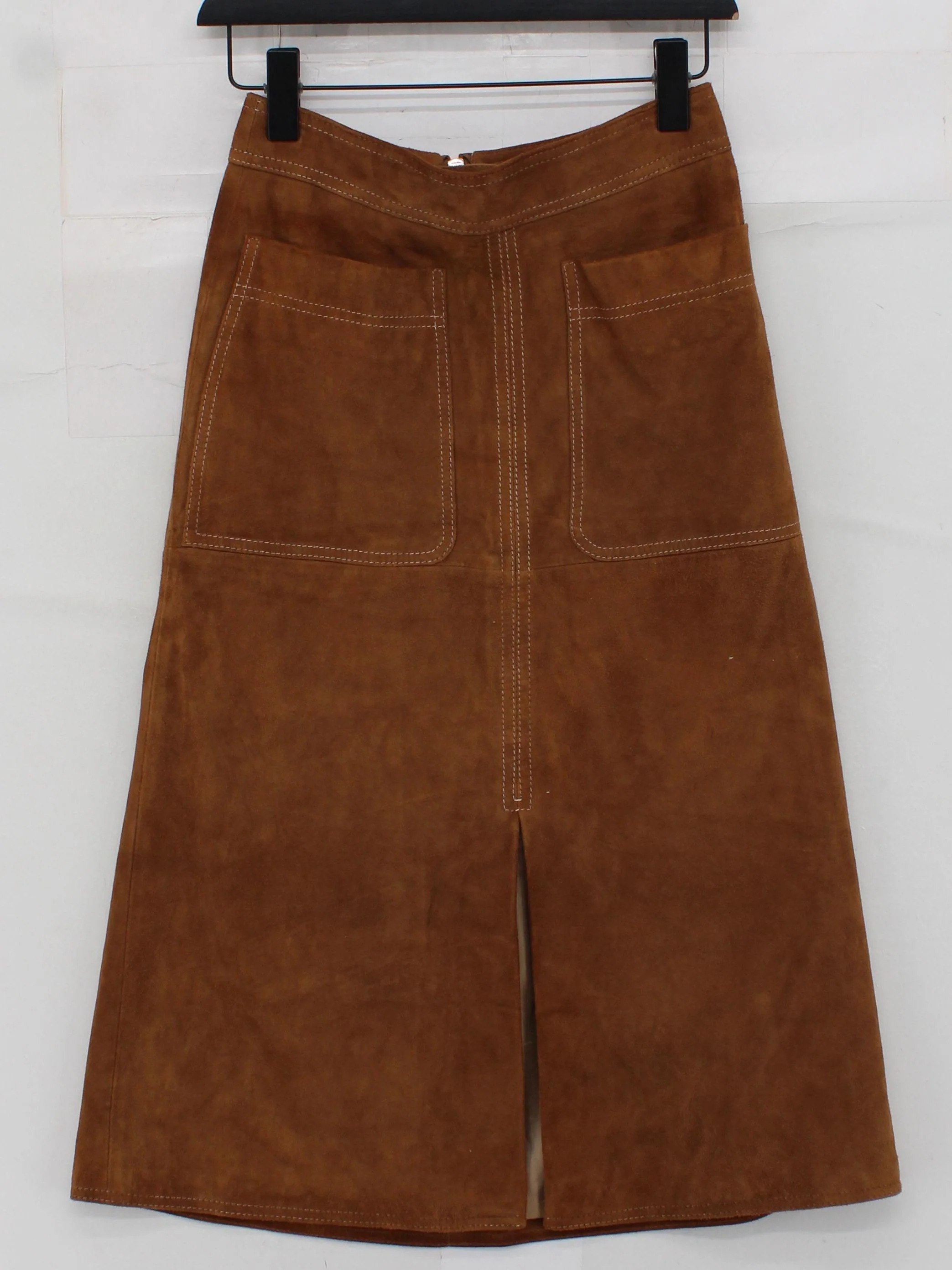 Autograph Women's Midi Skirt XS Brown Suede with Polyester Midi A-Line - Image 2