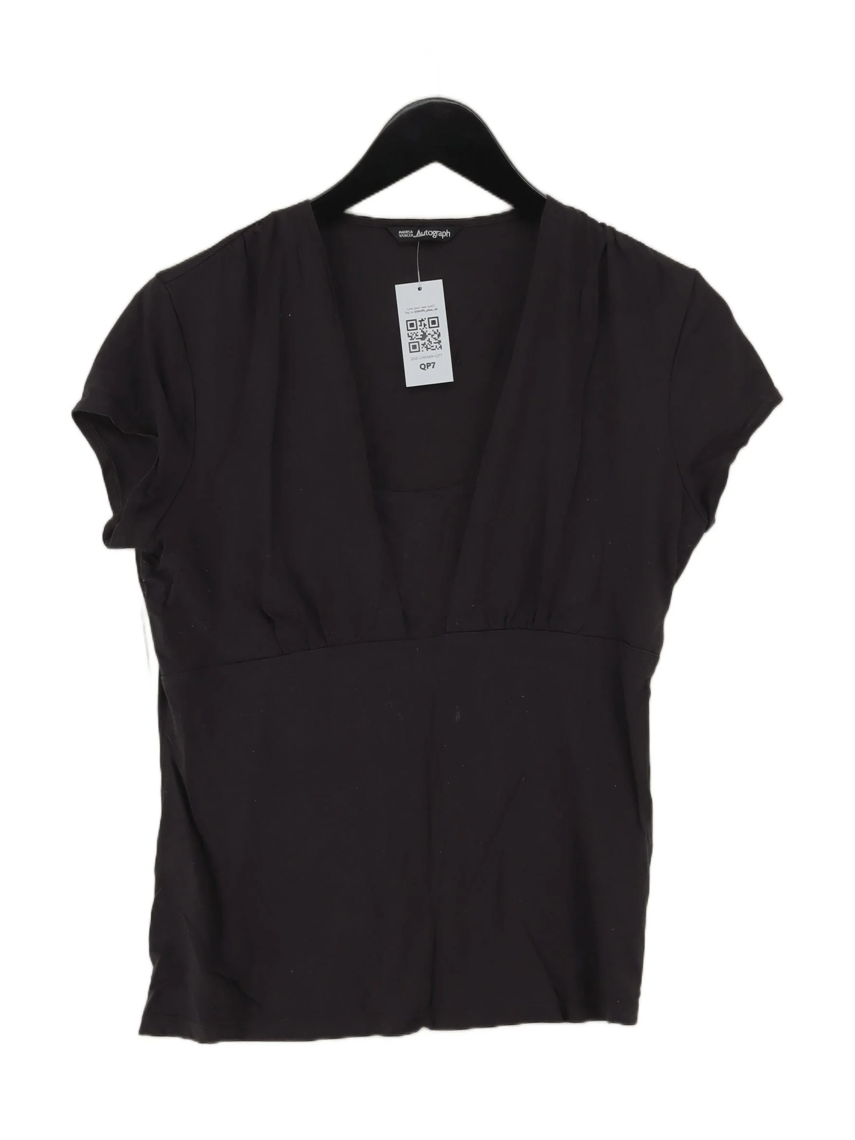 Autograph Women's Top S Black Viscose with Elastane Short Sleeve V-Neck Basic