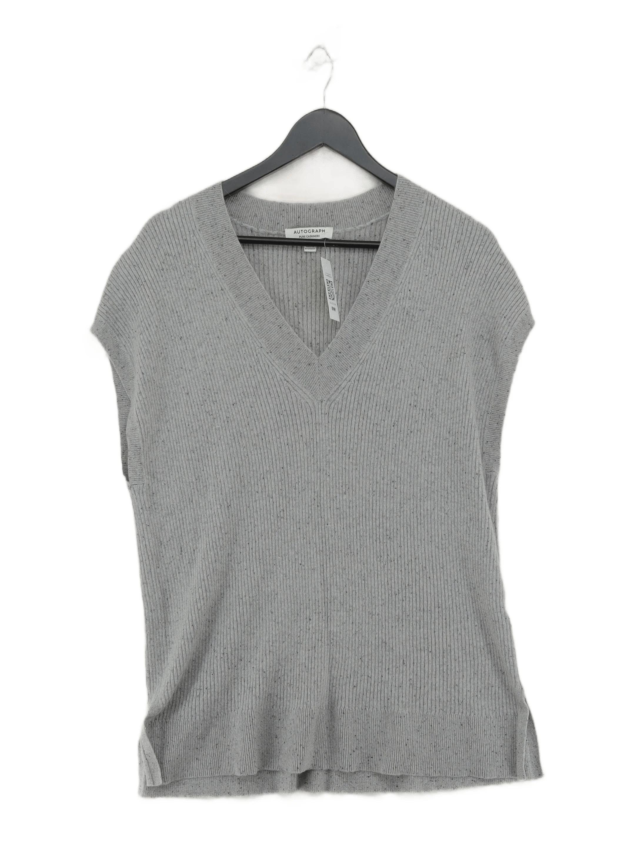 Autograph Women's Top XL Grey 100% Cashmere Sleeveless V-Neck Basic