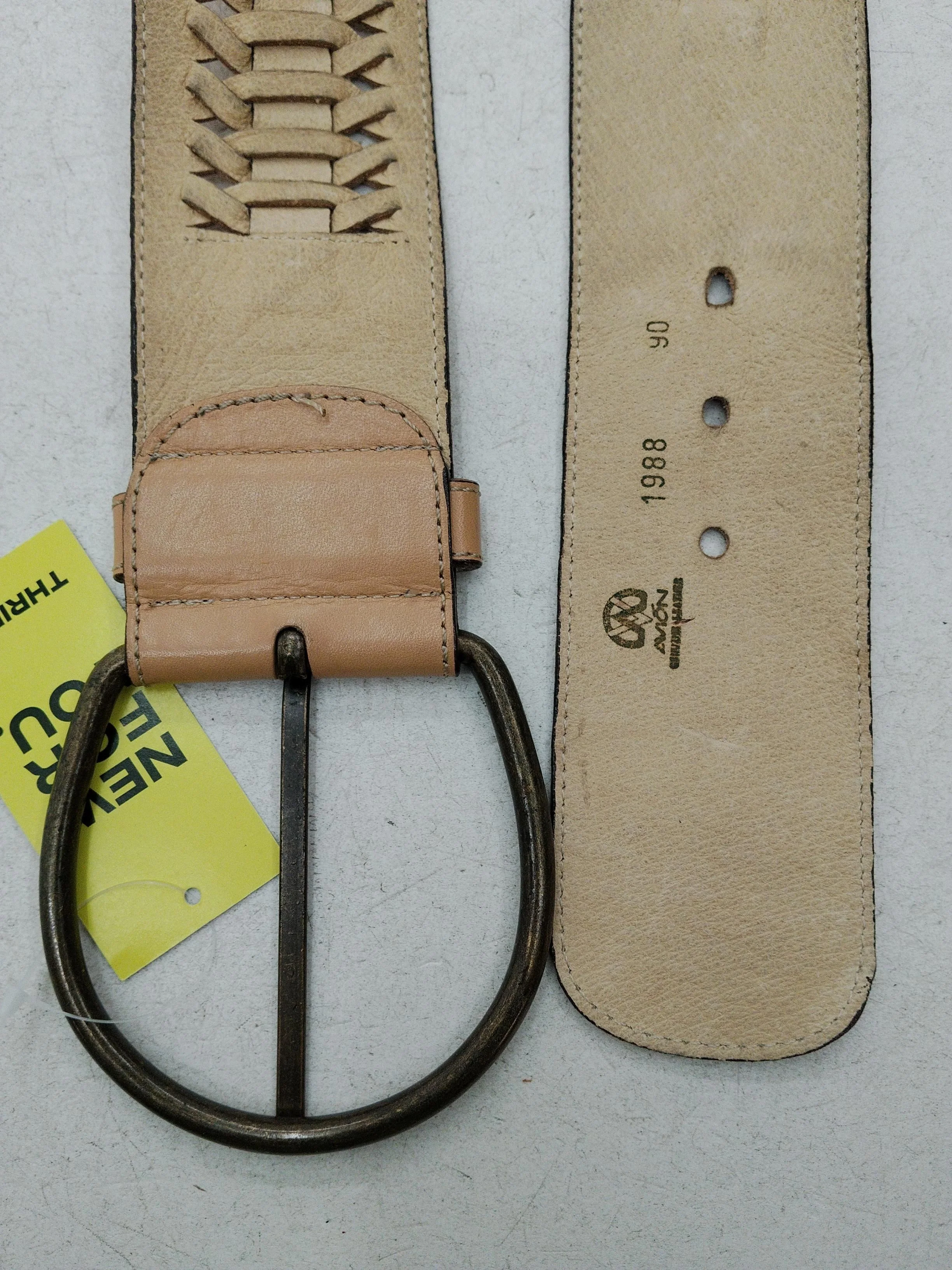 Avon Men's Belt M Tan 100% Leather Braided/Woven Belt - Image 4