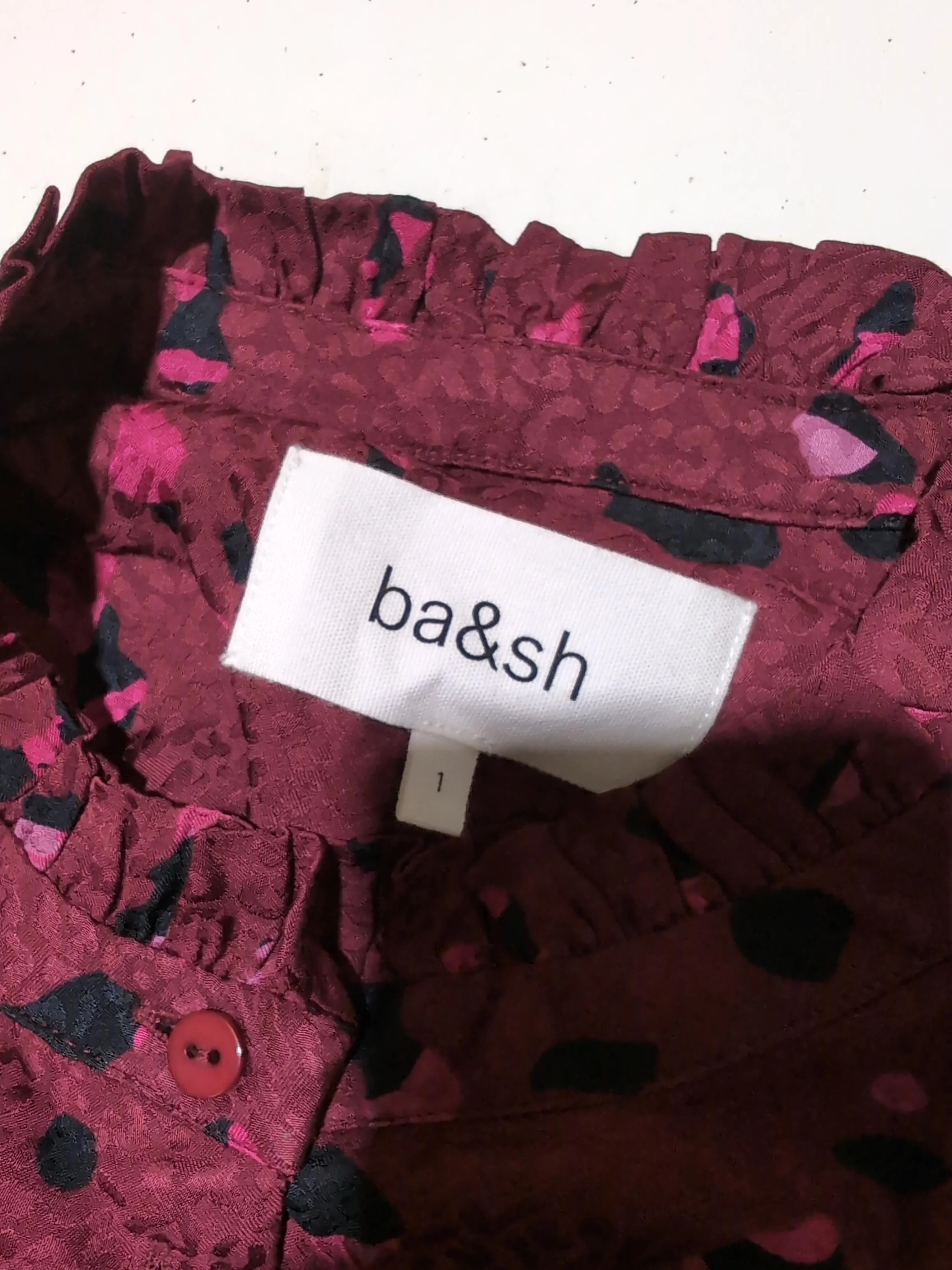 Ba&sh Women's Blouse S Red Graphic 100% Viscose Long Sleeve High Neck Basic - Image 5