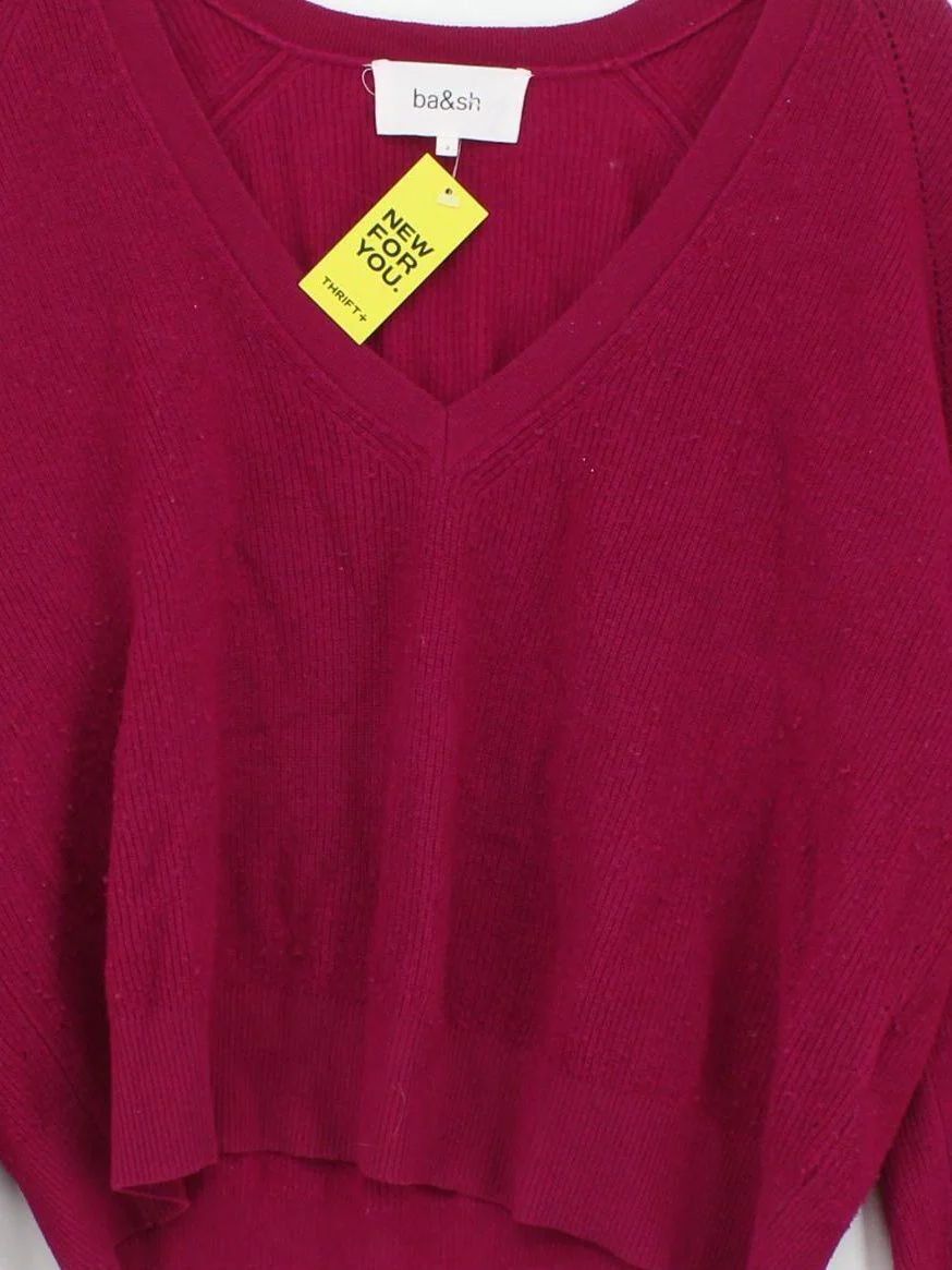 Ba&sh Women's Jumper S Red 100% Wool V-Neck Pullover - Image 3
