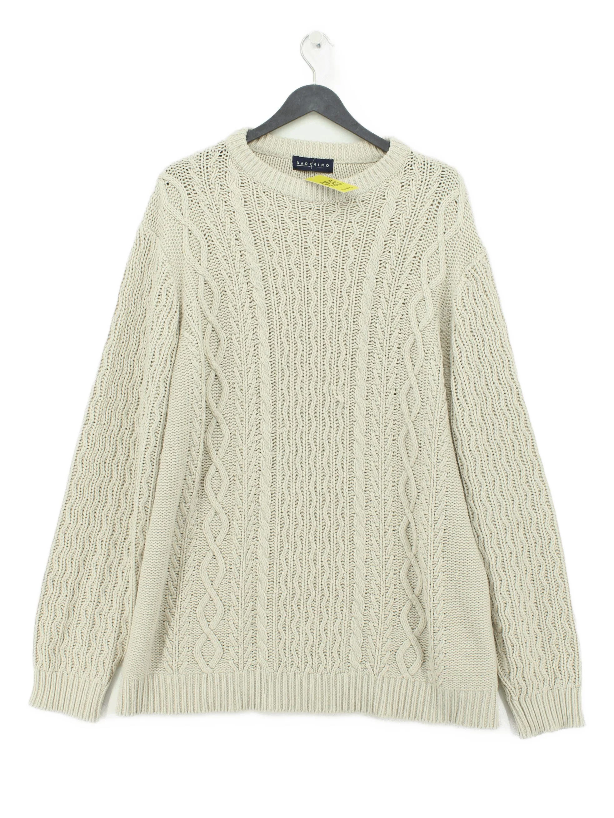 BadRhino Men's Jumper XXXL Cream 100% Acrylic Round Neck Pullover