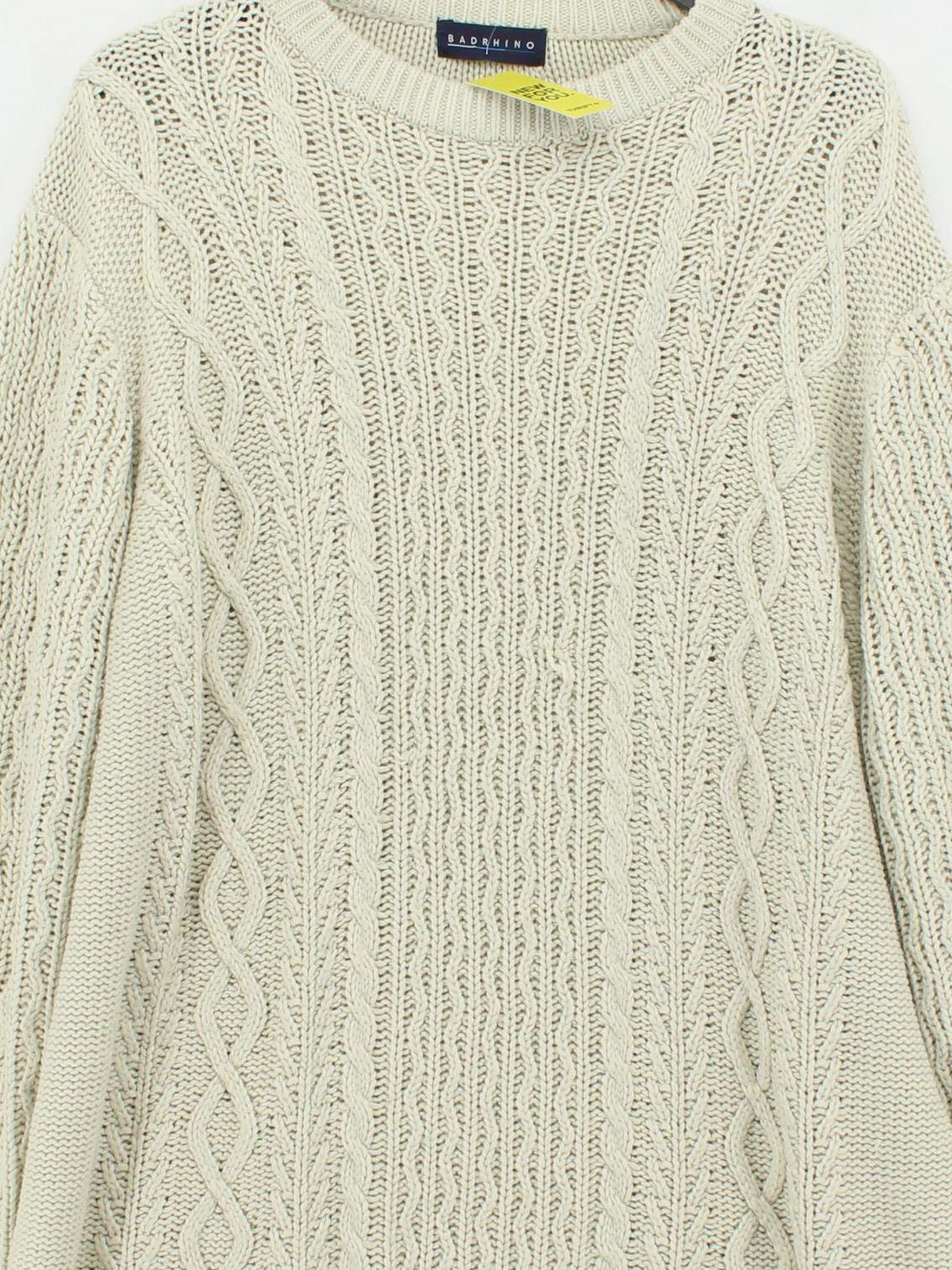BadRhino Men's Jumper XXXL Cream 100% Acrylic Round Neck Pullover - Image 3