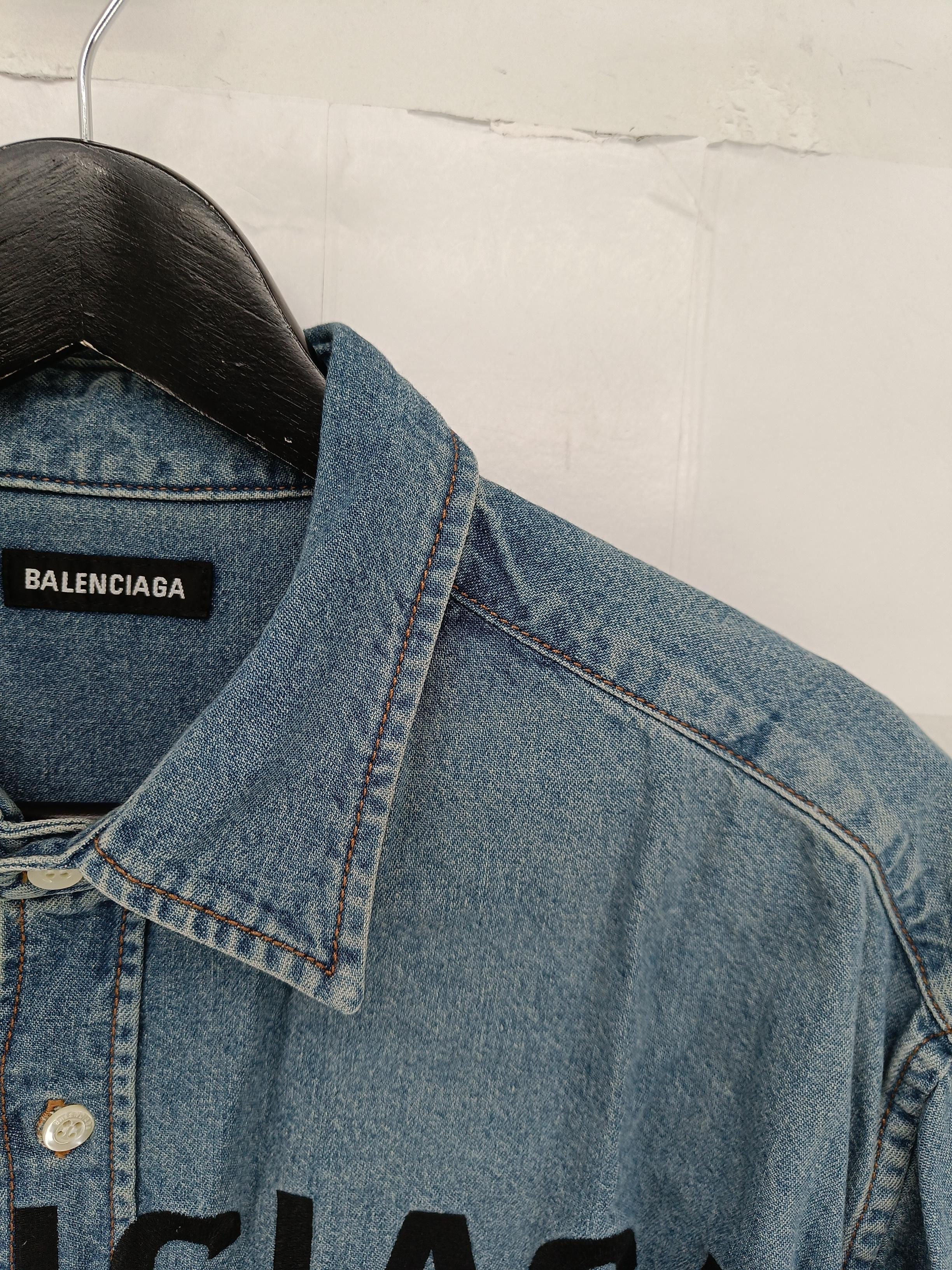 Balenciaga Men's Shirt XL Blue Graphic Cotton with Polyester Basic - Image 5