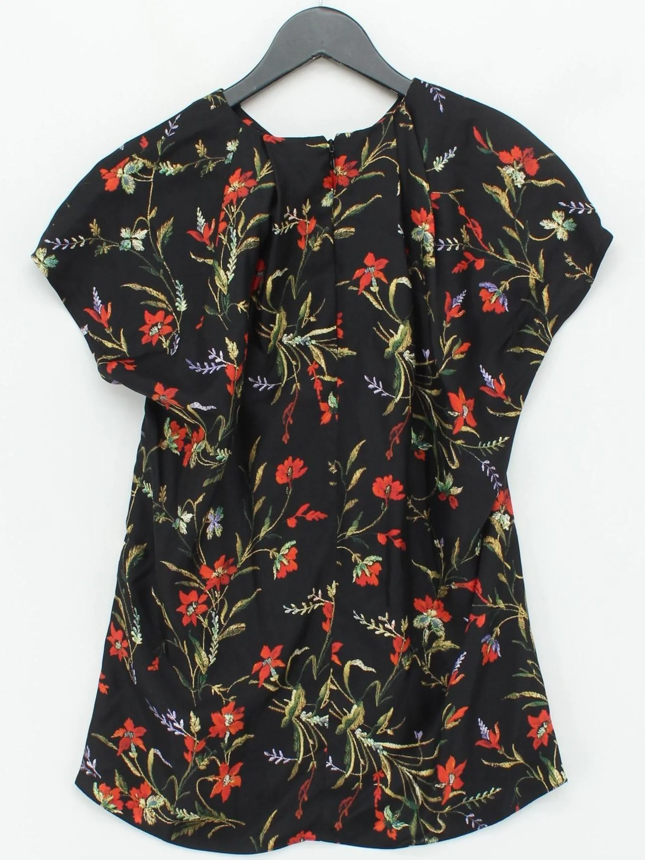 Balenciaga Women's Top S Black Floral 100% Silk Short Sleeve Round Neck Basic - Image 2