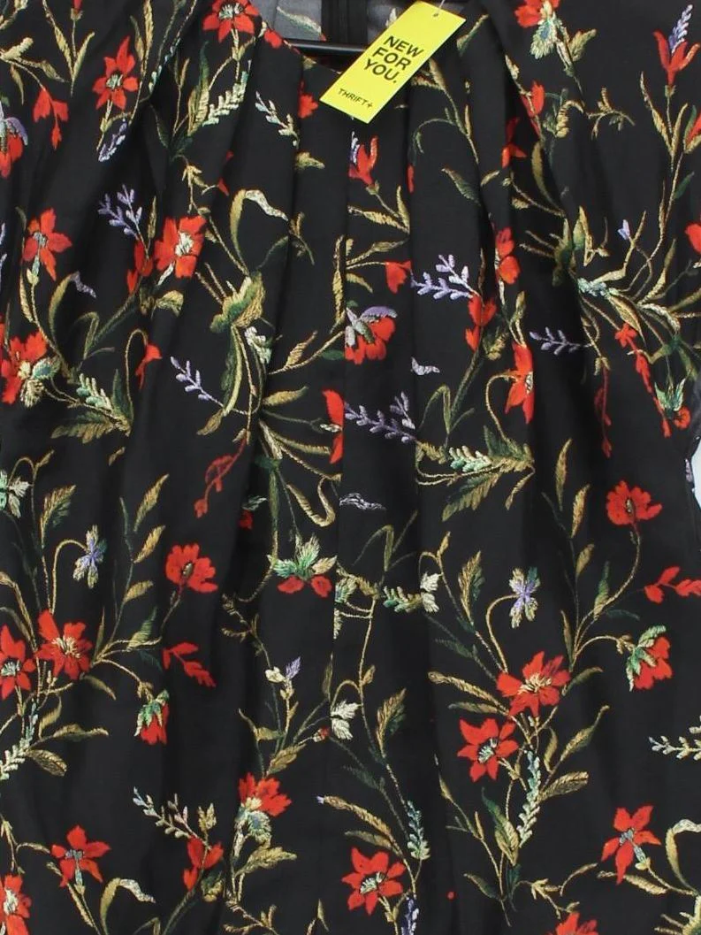 Balenciaga Women's Top S Black Floral 100% Silk Short Sleeve Round Neck Basic - Image 3