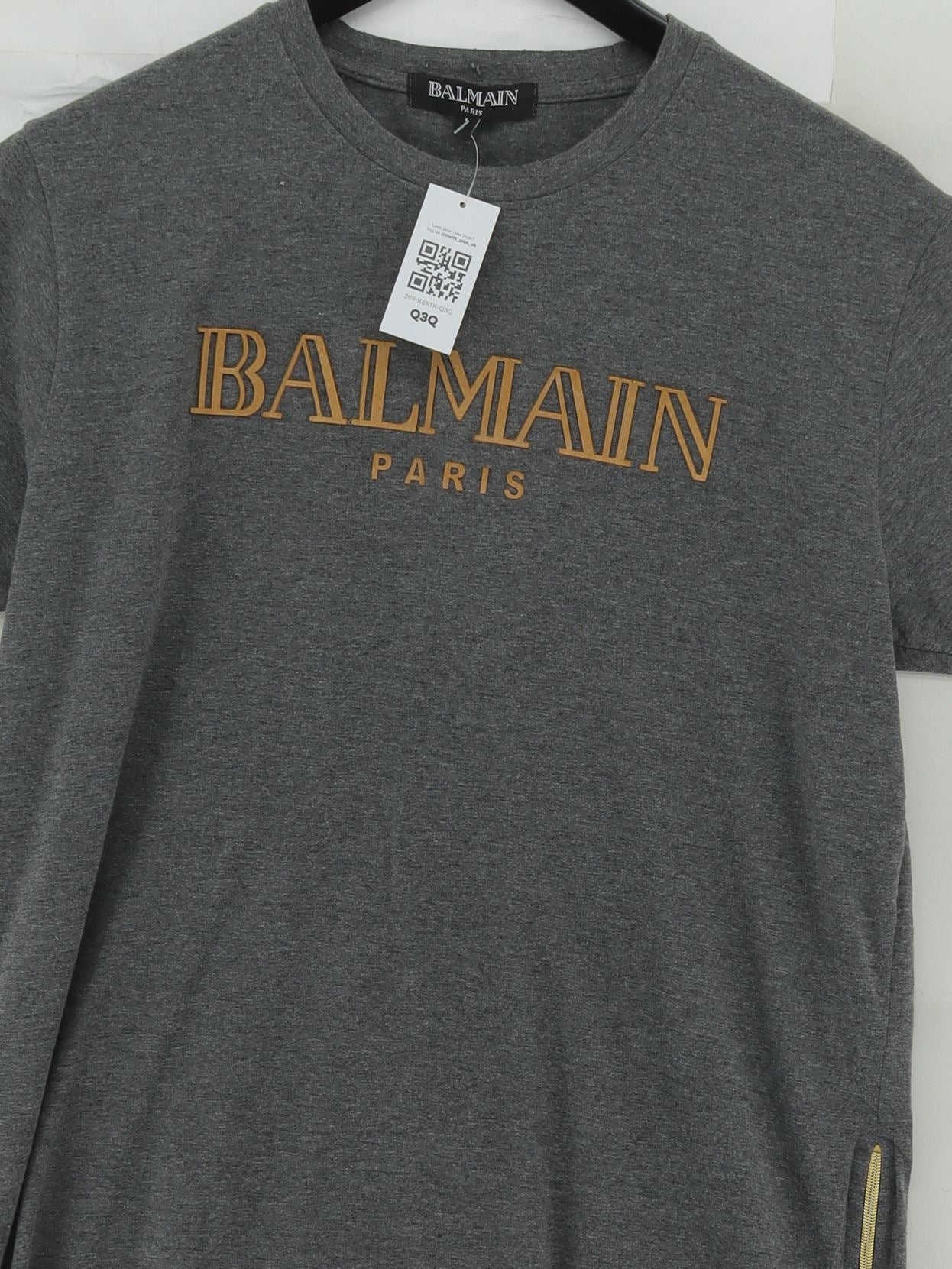 Balmain Men's T-Shirt L Grey Graphic 100% Cotton Basic - Image 3