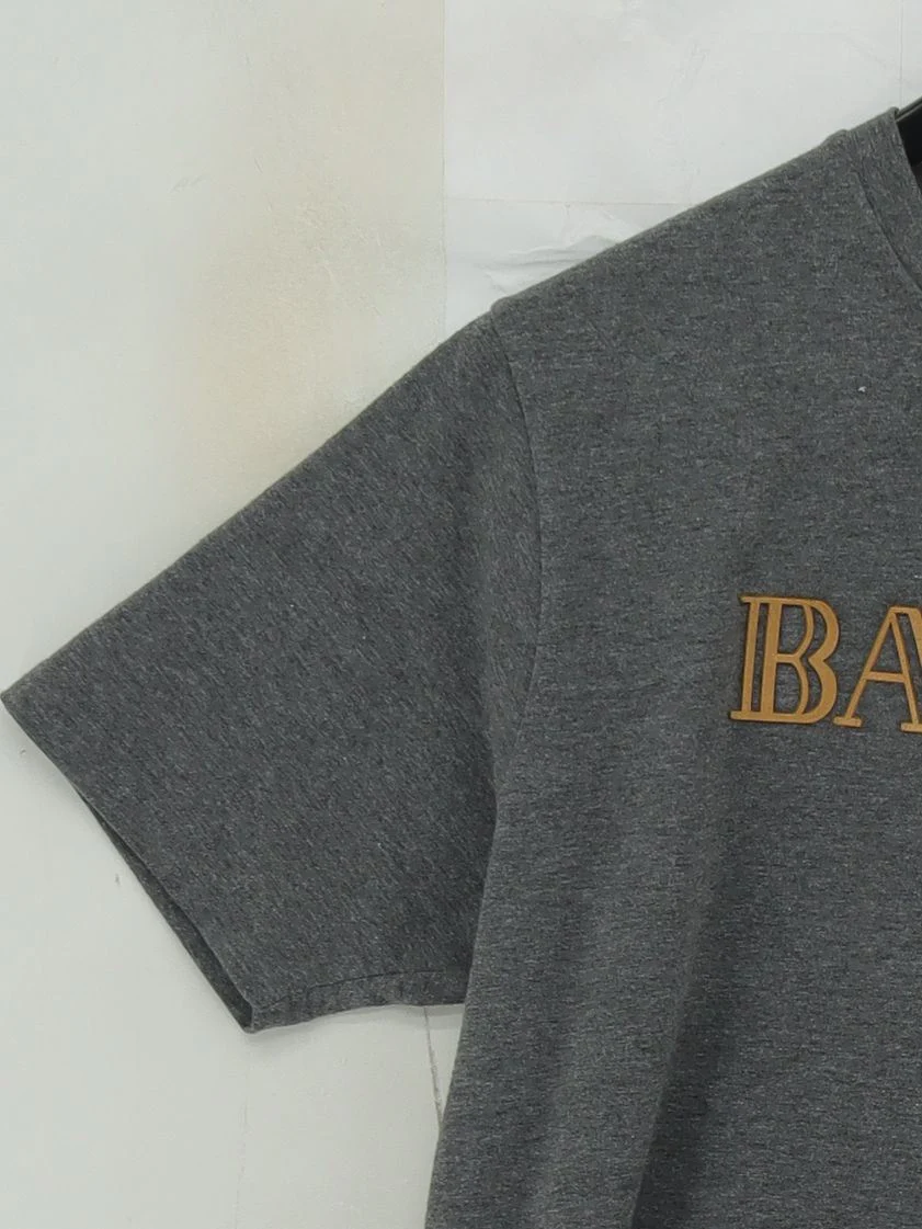 Balmain Men's T-Shirt L Grey Graphic 100% Cotton Basic - Image 4