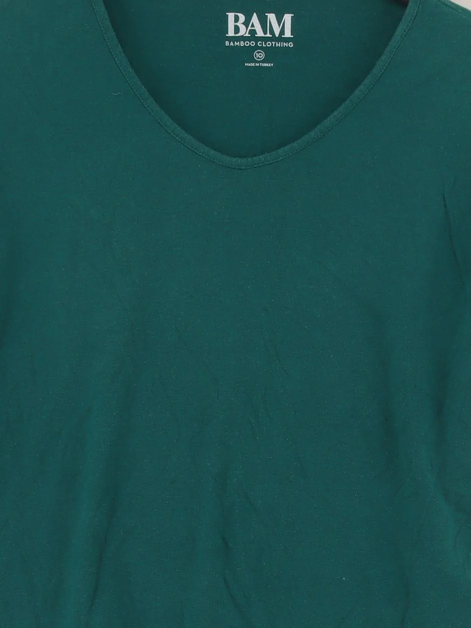 BAM Women's T-Shirt UK 10 Green Viscose with Cotton Short Sleeve V-Neck Basic - Image 3