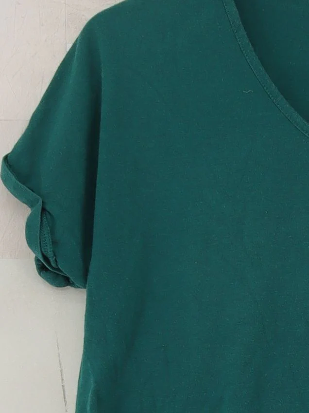 BAM Women's T-Shirt UK 10 Green Viscose with Cotton Short Sleeve V-Neck Basic - Image 4