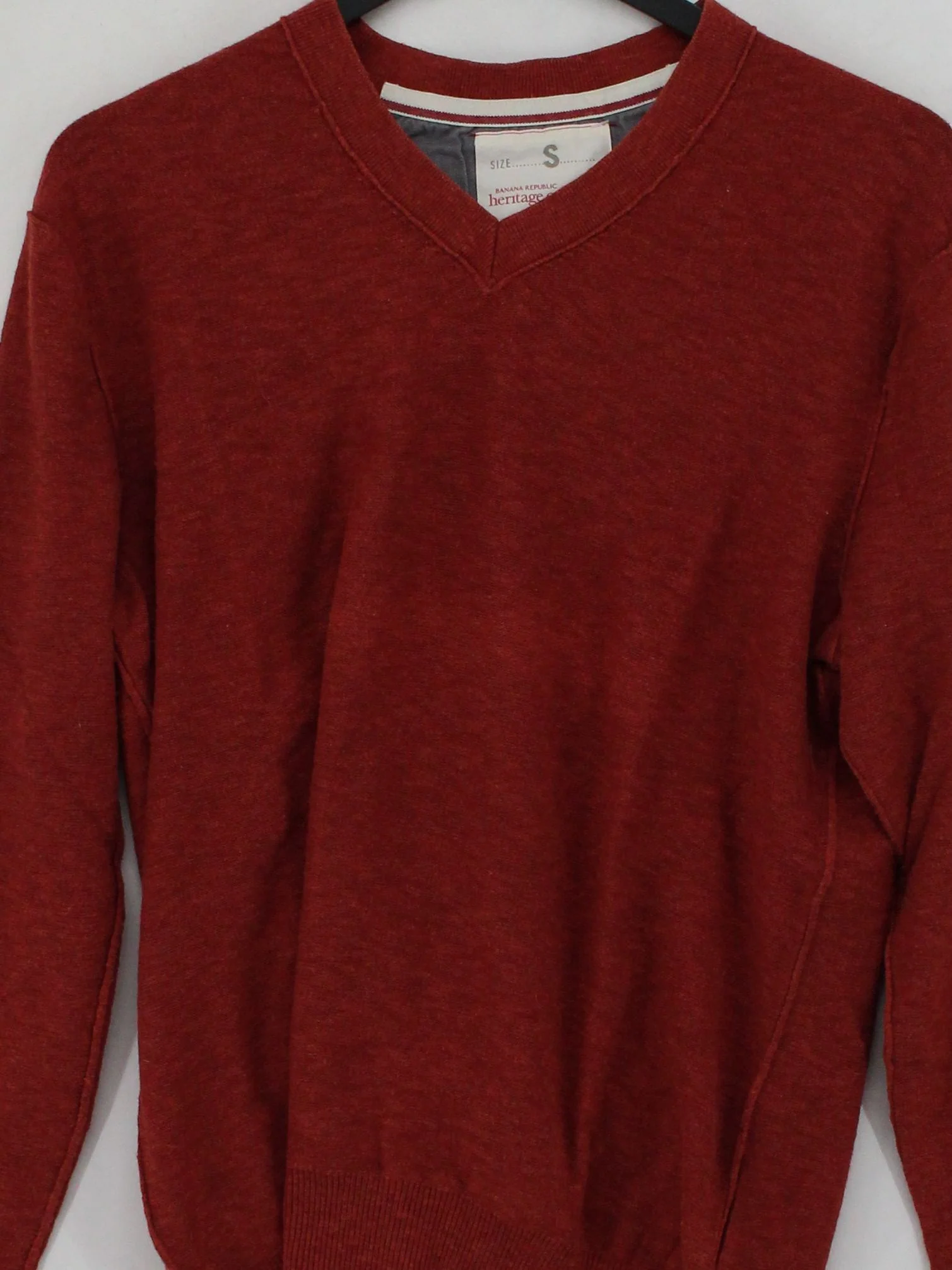 Banana Republic Men's Jumper S Red 100% Cotton V-Neck Pullover - Image 3