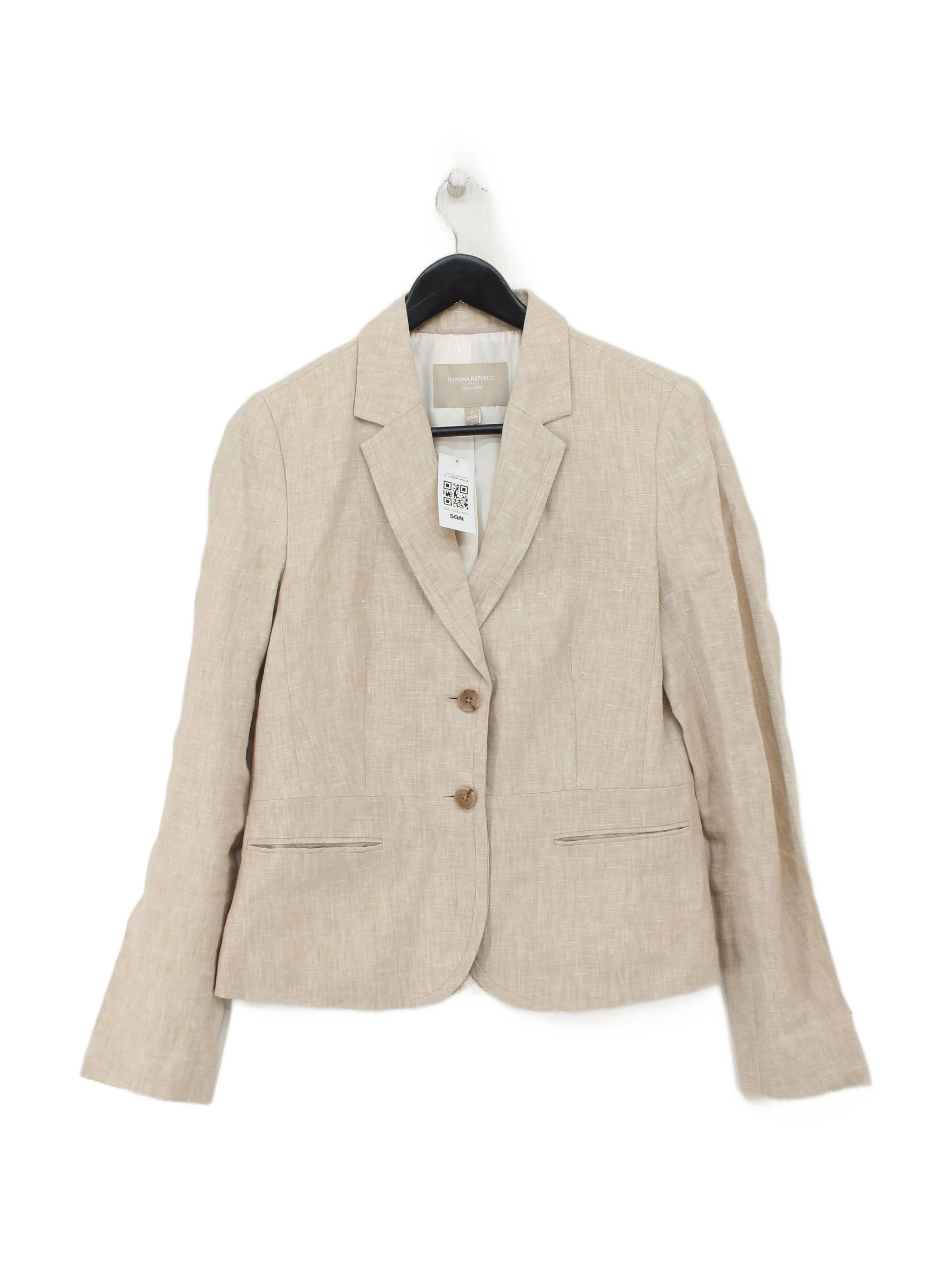 Banana Republic Women's Blazer UK 10 Tan Linen with Polyester, Acetate Overcoat