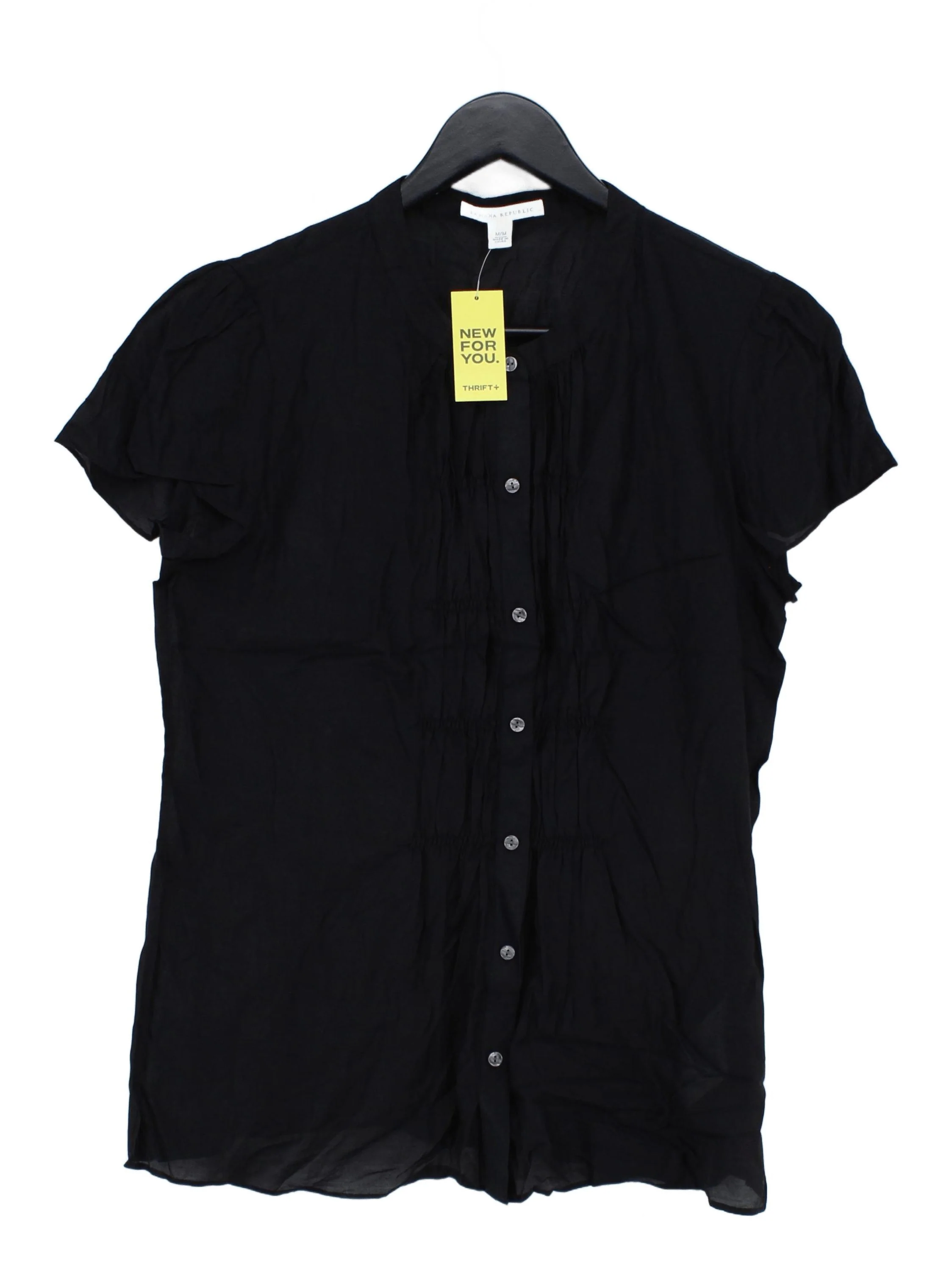 Banana Republic Women's Blouse M Black Cotton with Silk Basic