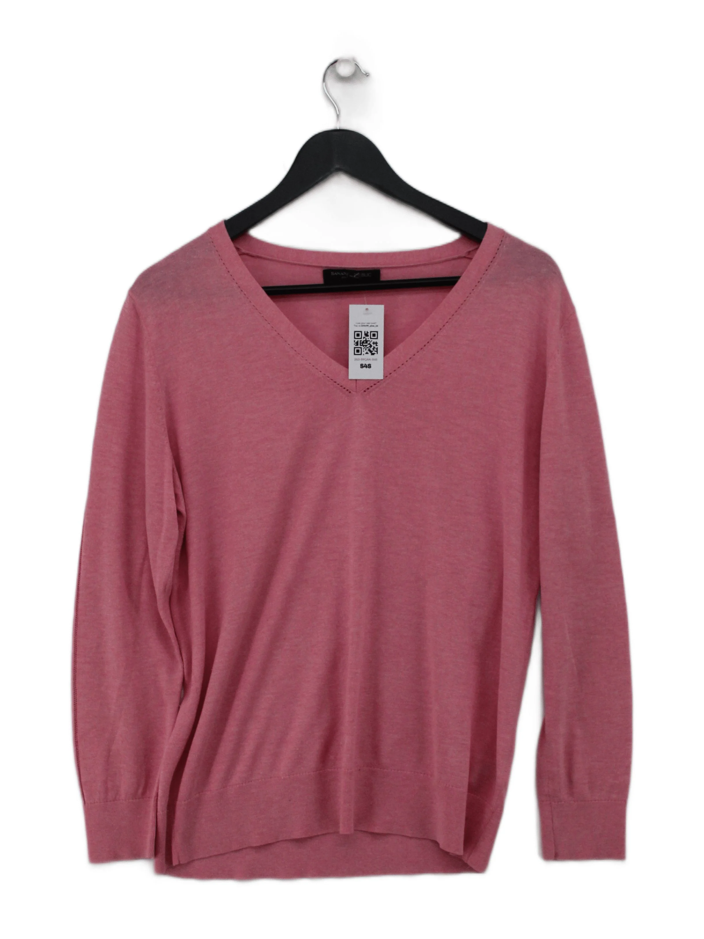 Banana Republic Women's Jumper M Pink Silk with Cotton V-Neck Pullover