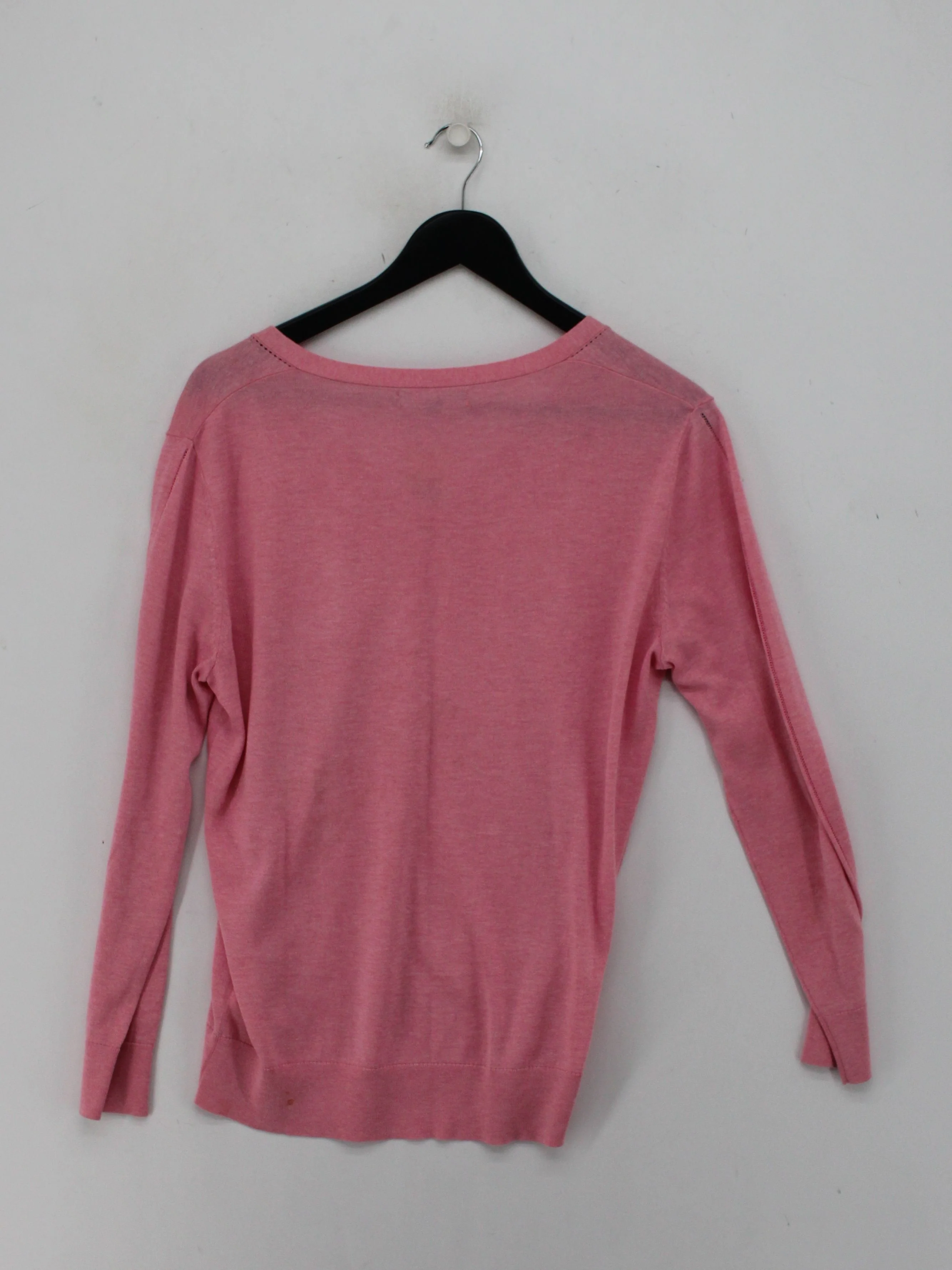 Banana Republic Women's Jumper M Pink Silk with Cotton V-Neck Pullover - Image 2