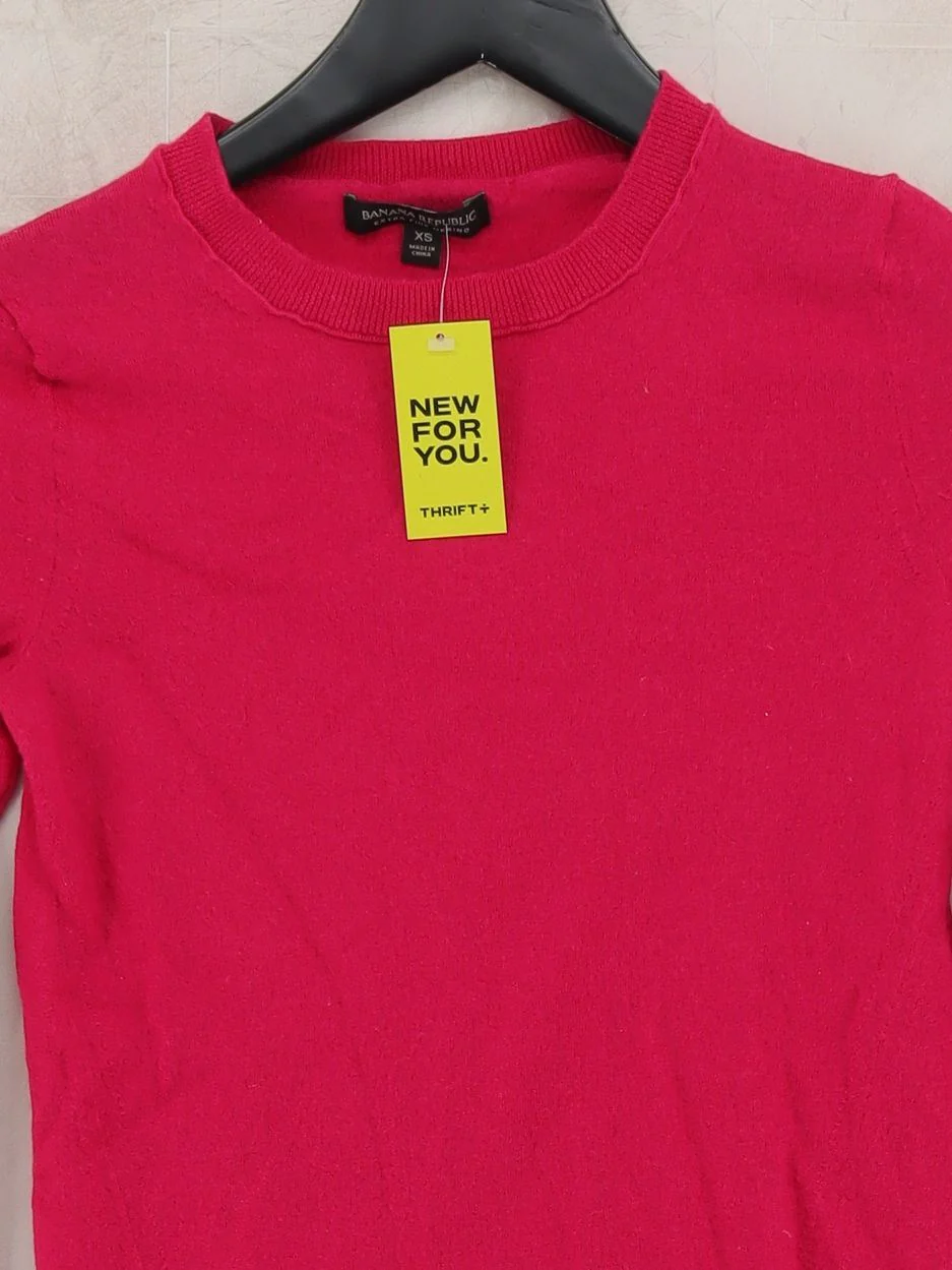 Banana Republic Women's Jumper XS Pink 100% Wool Crew Neck Pullover - Image 3