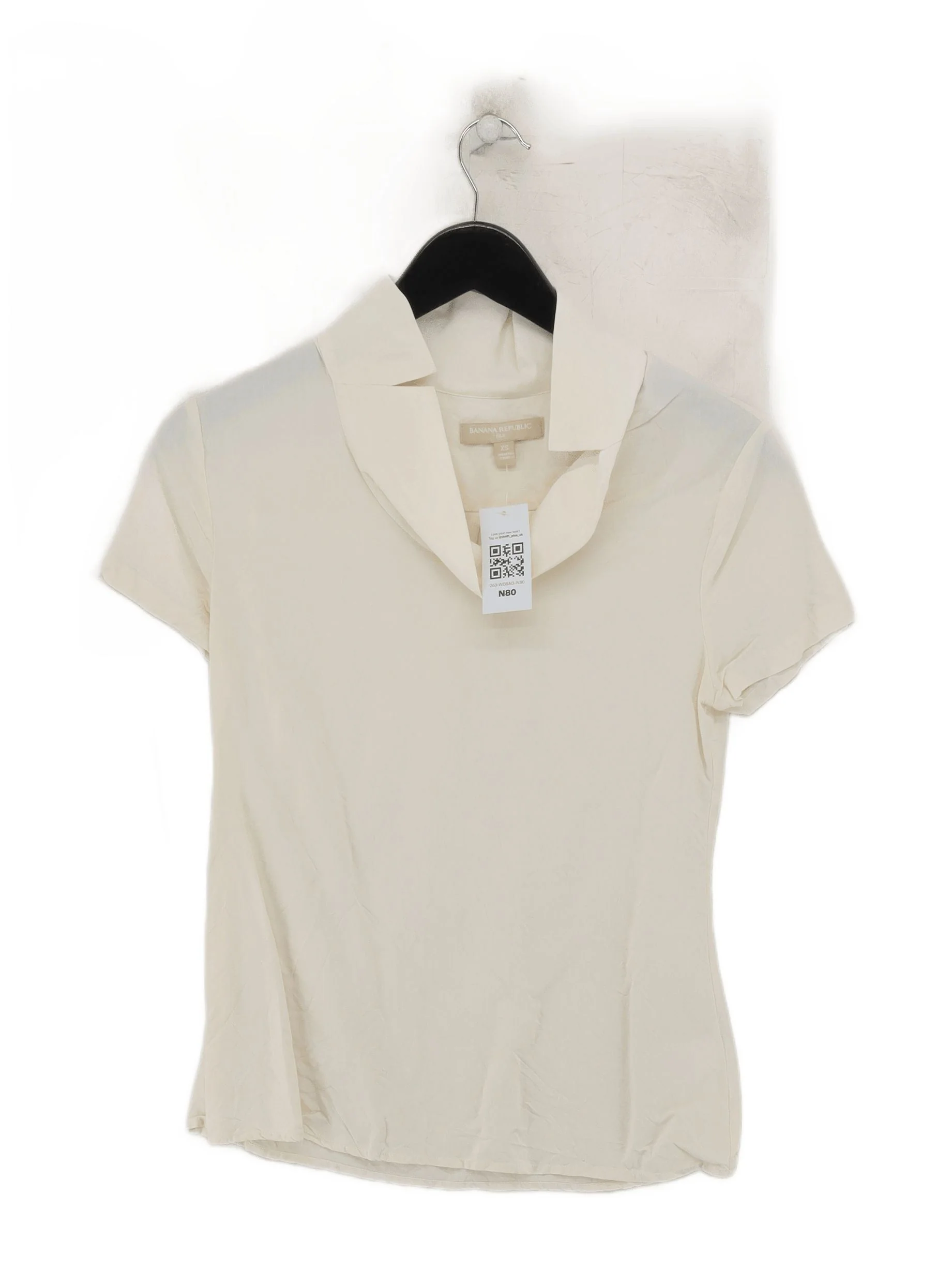 Banana Republic Women's Polo XS Cream 100% Silk Short Sleeve Collared Basic