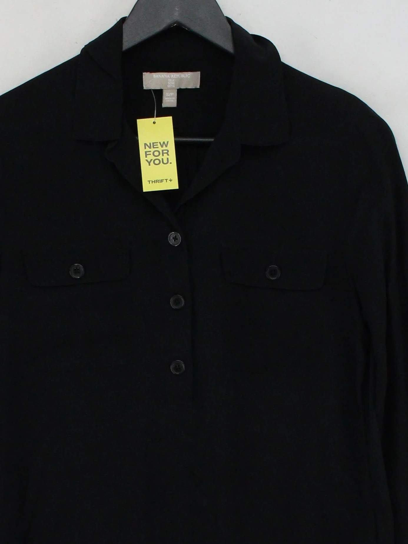 Banana Republic Women's Shirt S Black 100% Silk Long Sleeve Collared Basic - Image 3