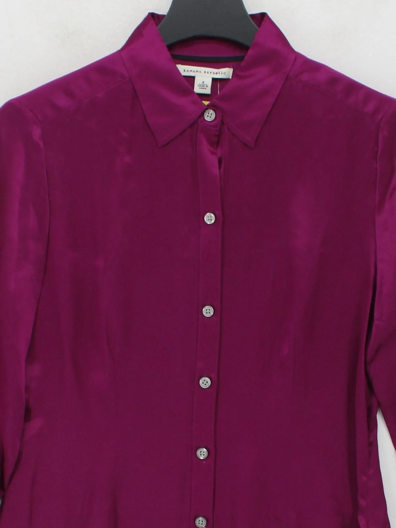 Banana Republic Women's Shirt UK 8 Purple 100% Silk Long Sleeve Collared Basic - Image 3