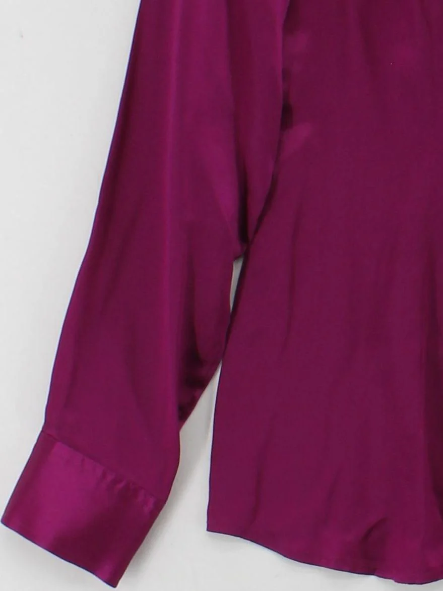 Banana Republic Women's Shirt UK 8 Purple 100% Silk Long Sleeve Collared Basic - Image 4
