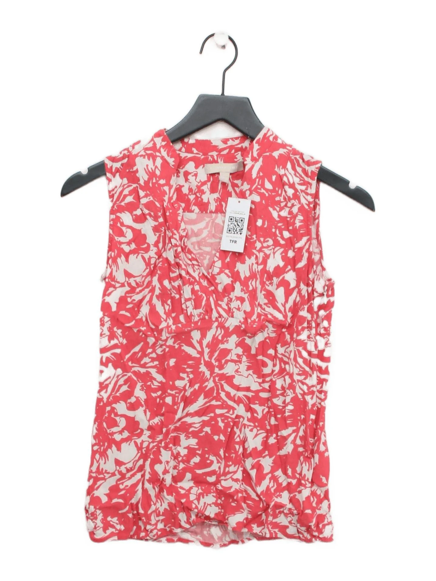 Banana Republic Women's Top S Red Floral 100% Other Sleeveless V-Neck Basic