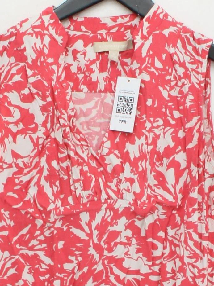 Banana Republic Women's Top S Red Floral 100% Other Sleeveless V-Neck Basic - Image 3