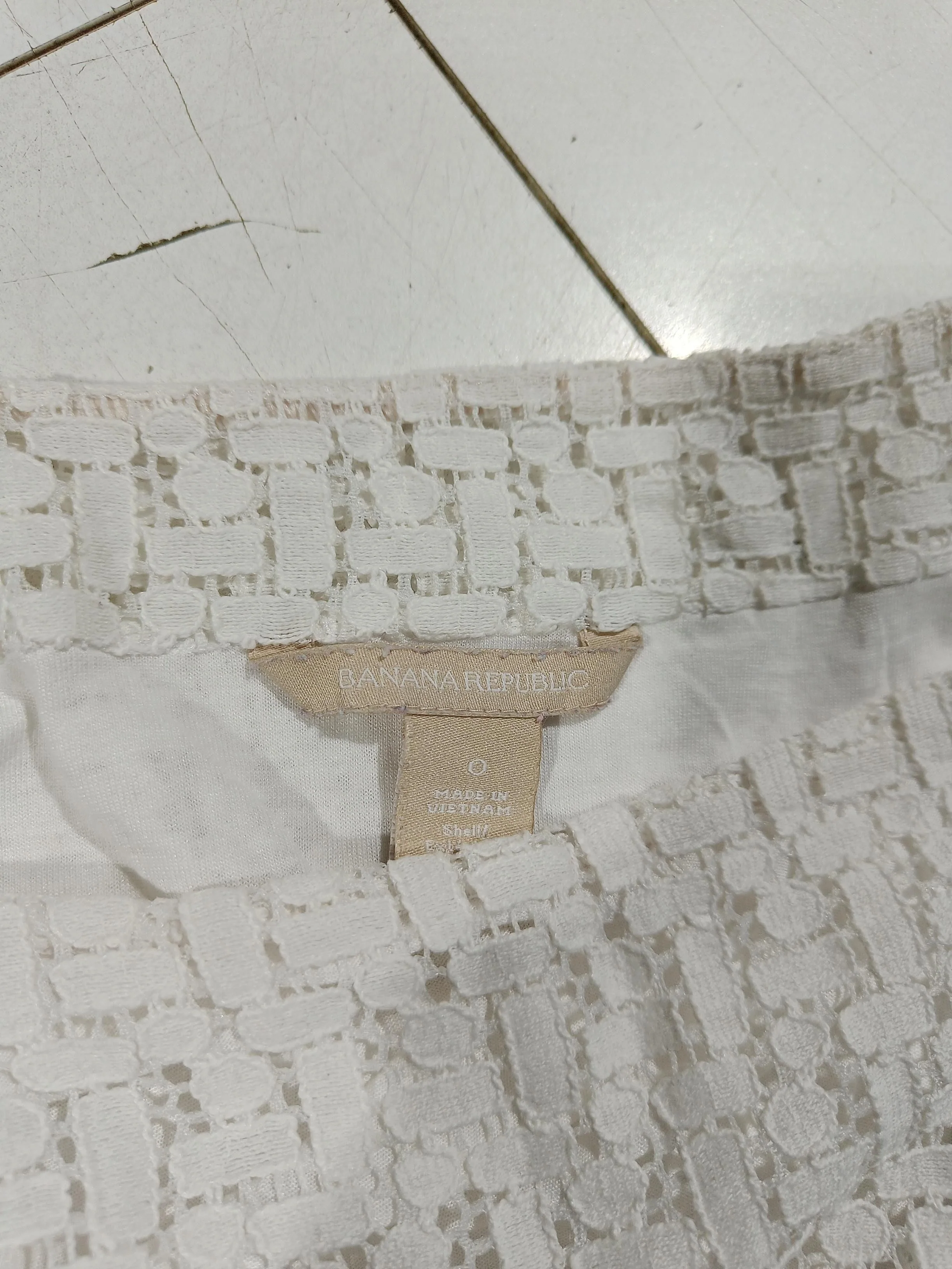 Banana Republic Women's Top XXS White 100% Other 3/4 Sleeve Round Neck Basic - Image 5