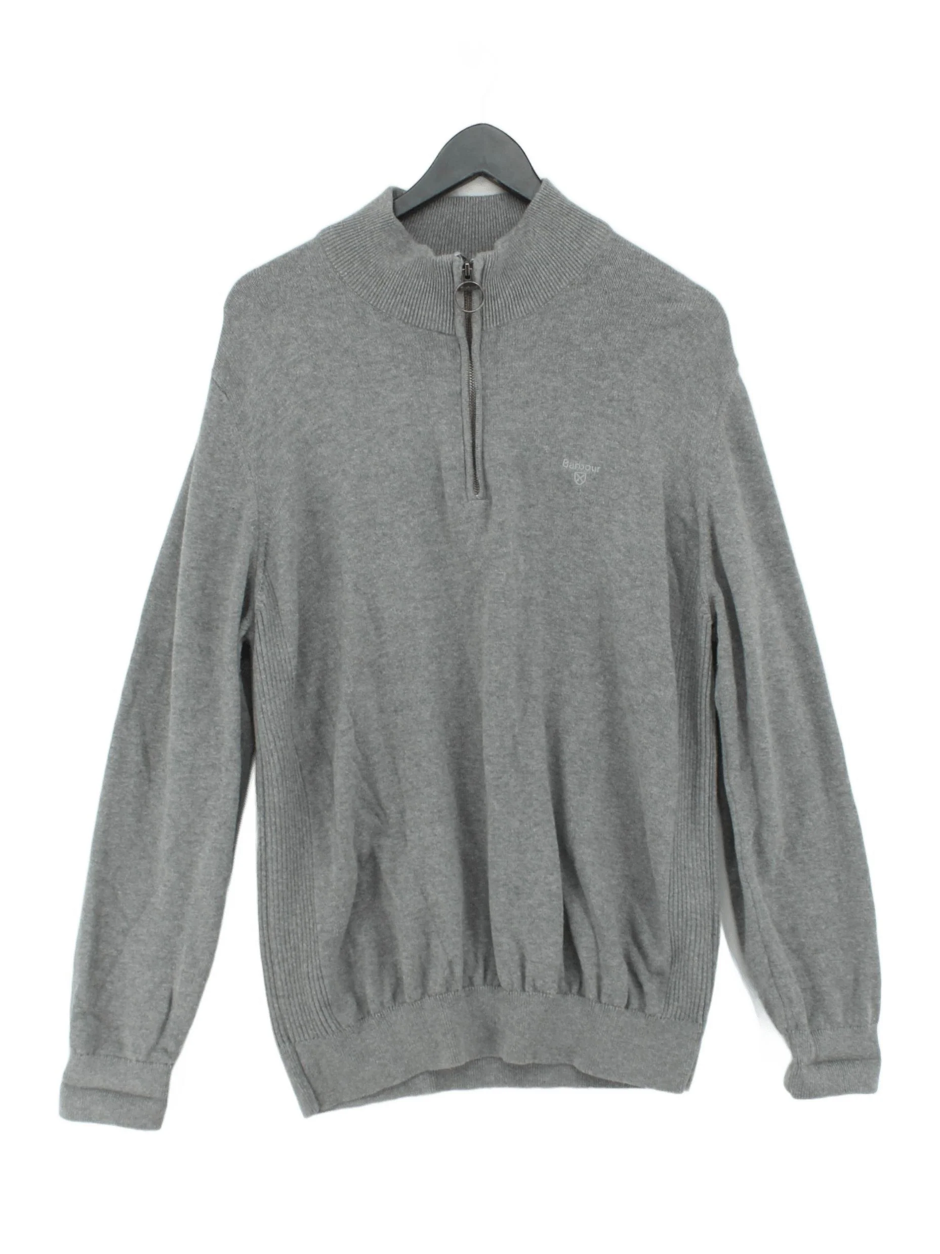 Barbour Men's Jumper L Grey 100% Cotton High Neck Pullover