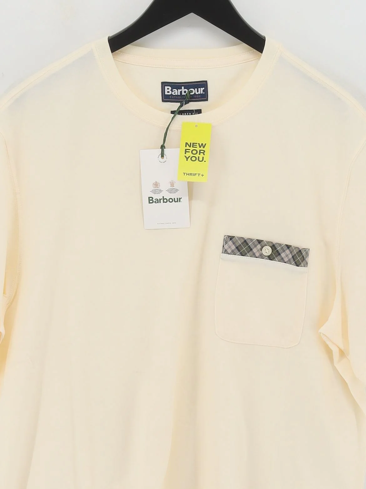 Barbour Men's T-Shirt XL Cream 100% Cotton Basic New with tags - Image 3