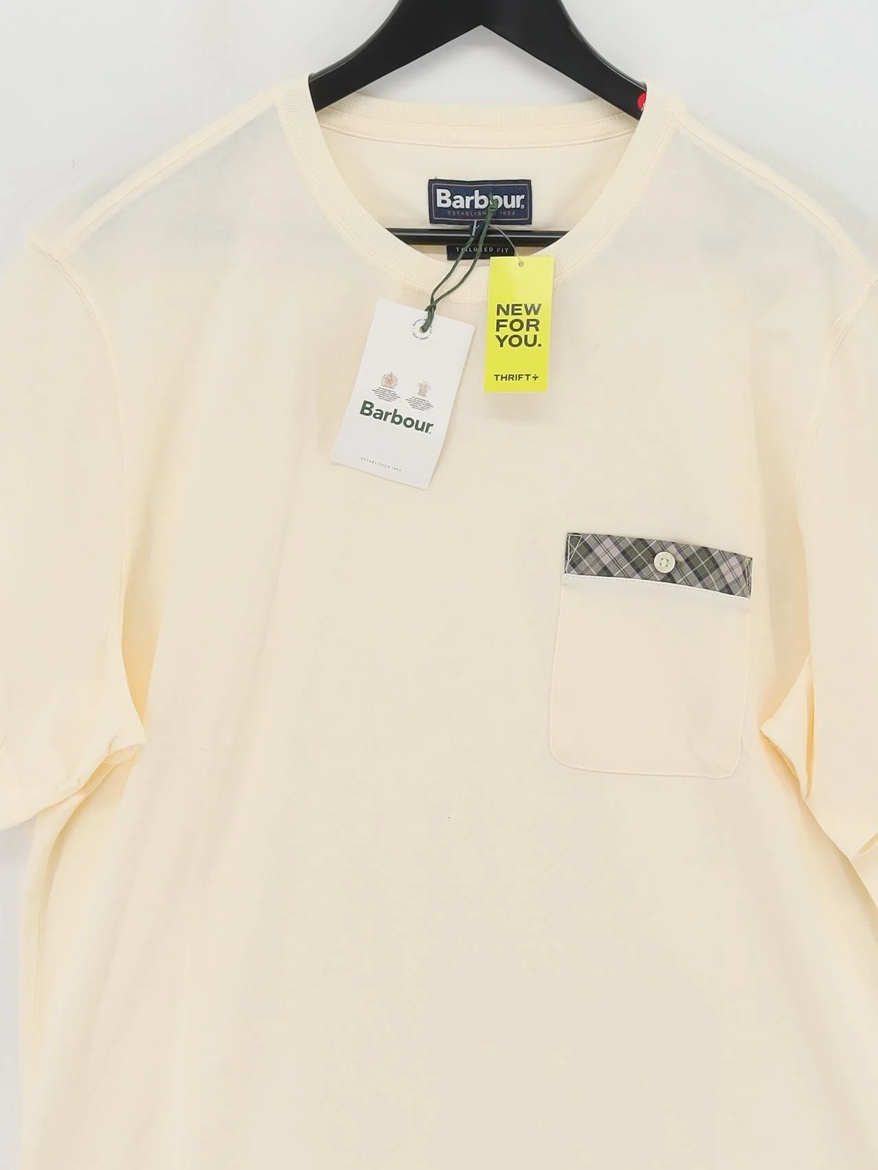 Barbour Men's T-Shirt XL Cream 100% Cotton Basic New with tags - Image 3