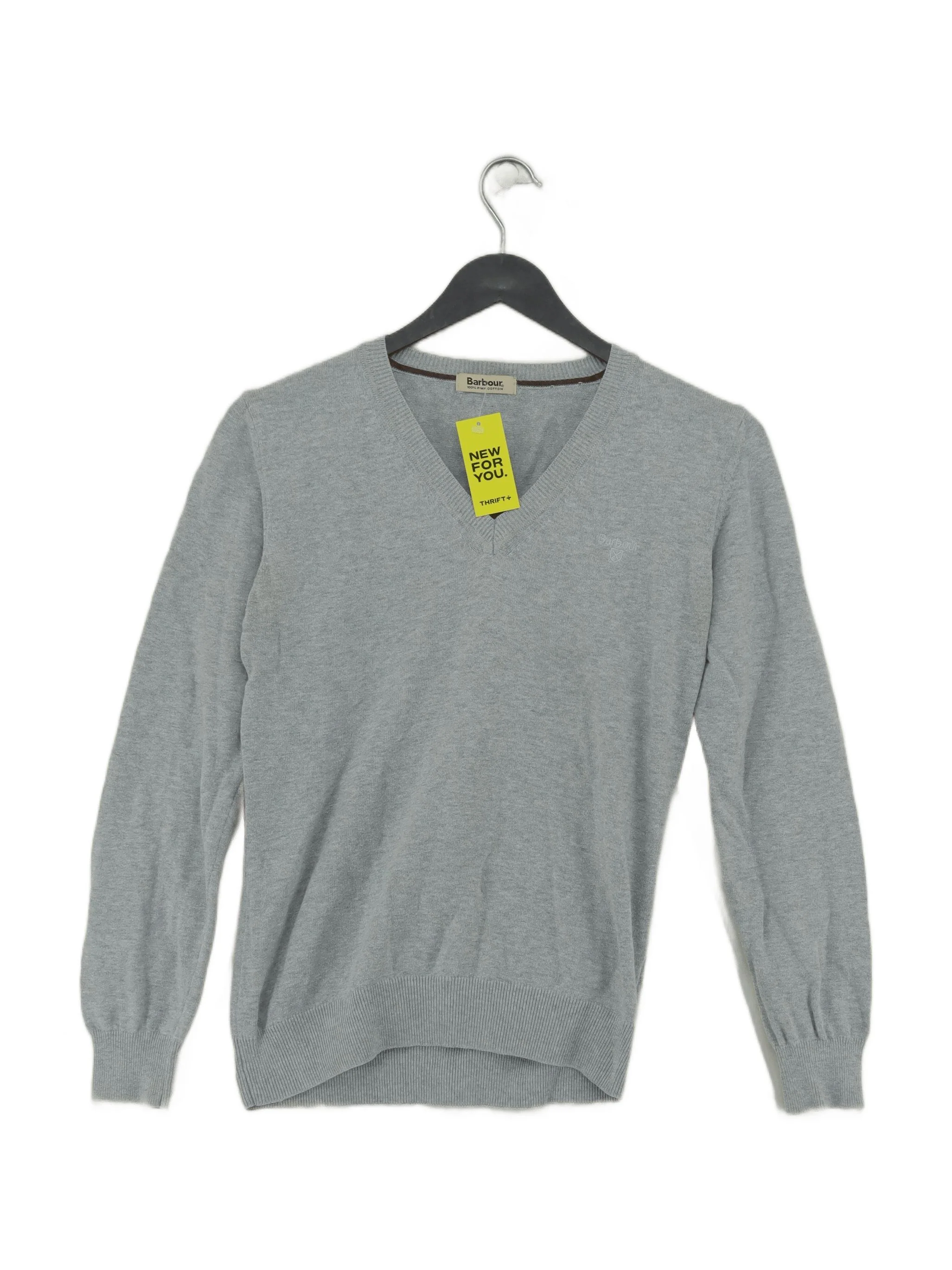Barbour Women's Jumper UK 10 Grey 100% Cotton V-Neck Pullover