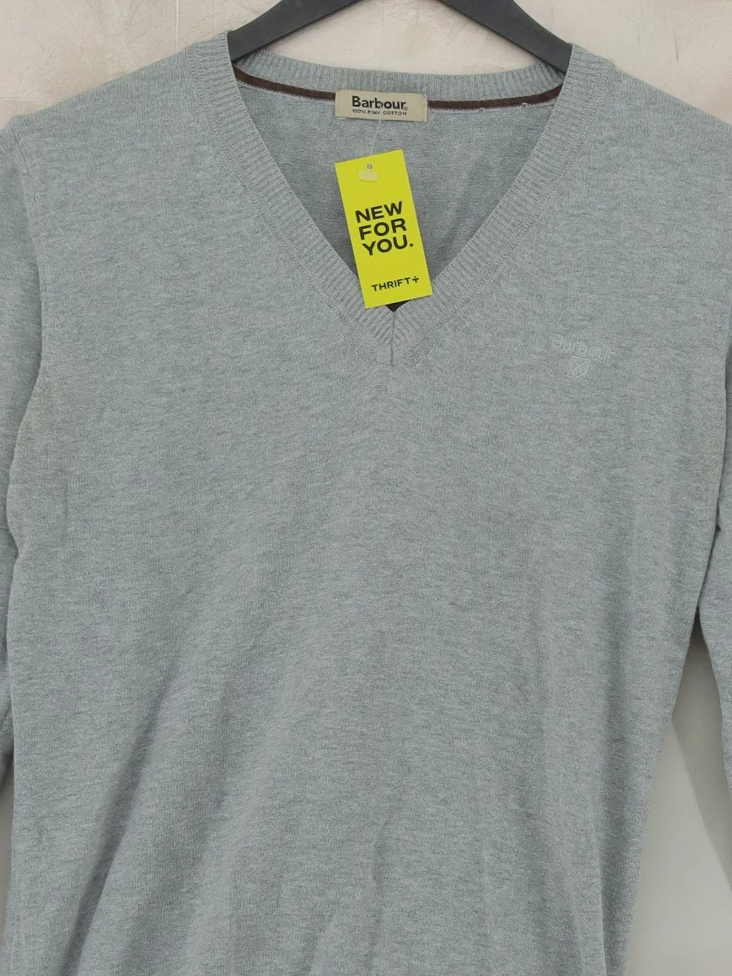 Barbour Women's Jumper UK 10 Grey 100% Cotton V-Neck Pullover - Image 3