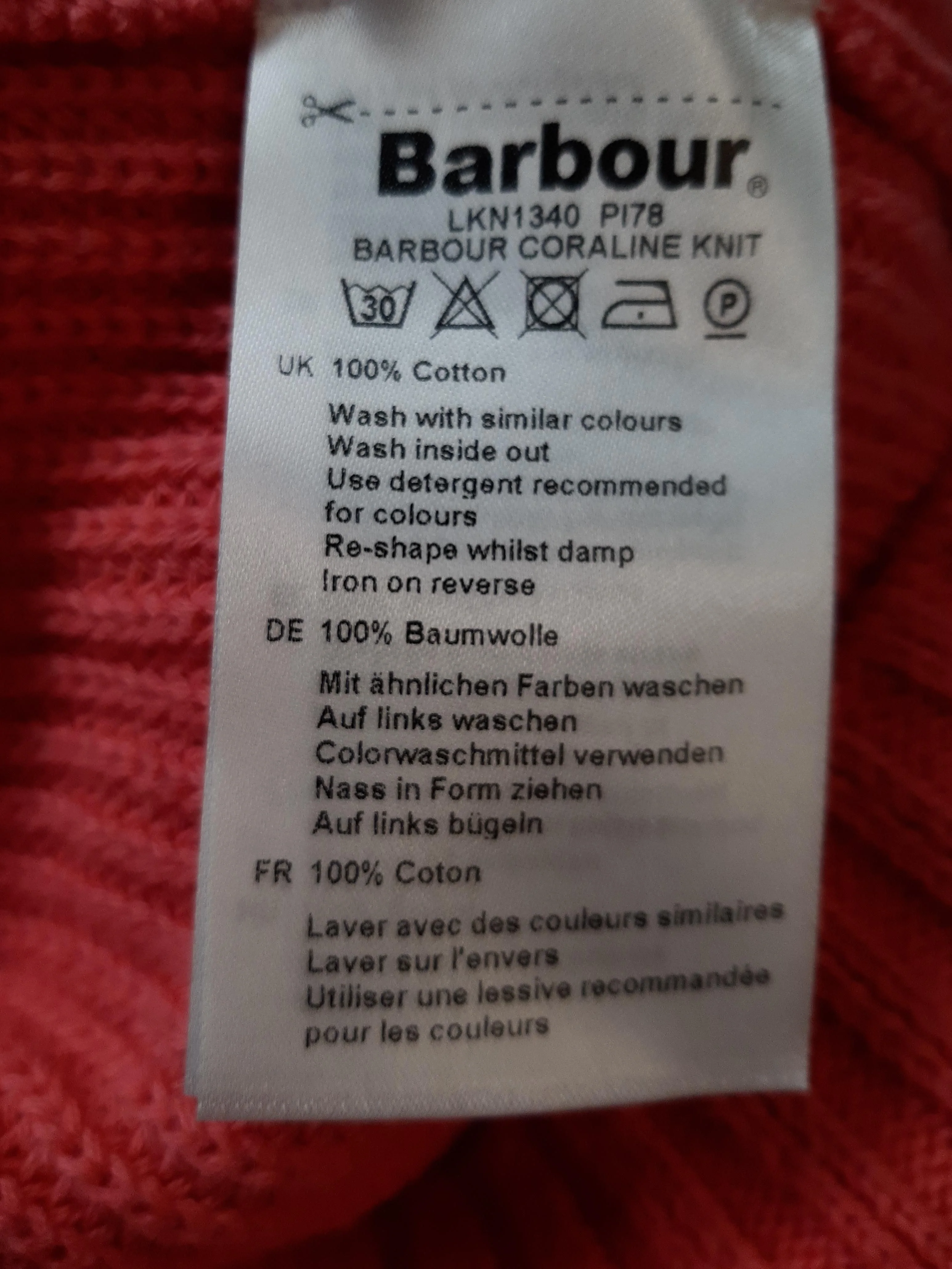 Barbour Women's Jumper UK 10 Pink 100% Cotton Crew Neck Pullover - Image 7