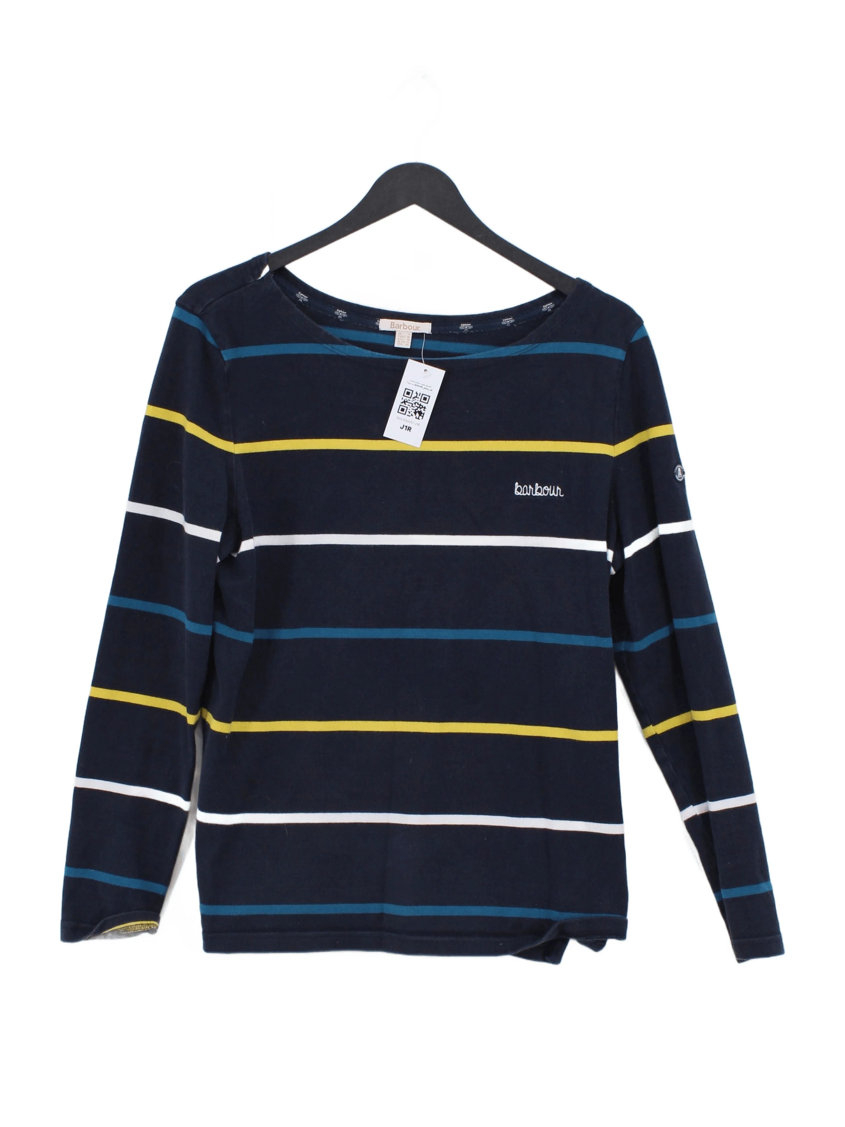 Barbour Women's Top UK 14 Blue Striped 100% Cotton Long Sleeve Round Neck Basic