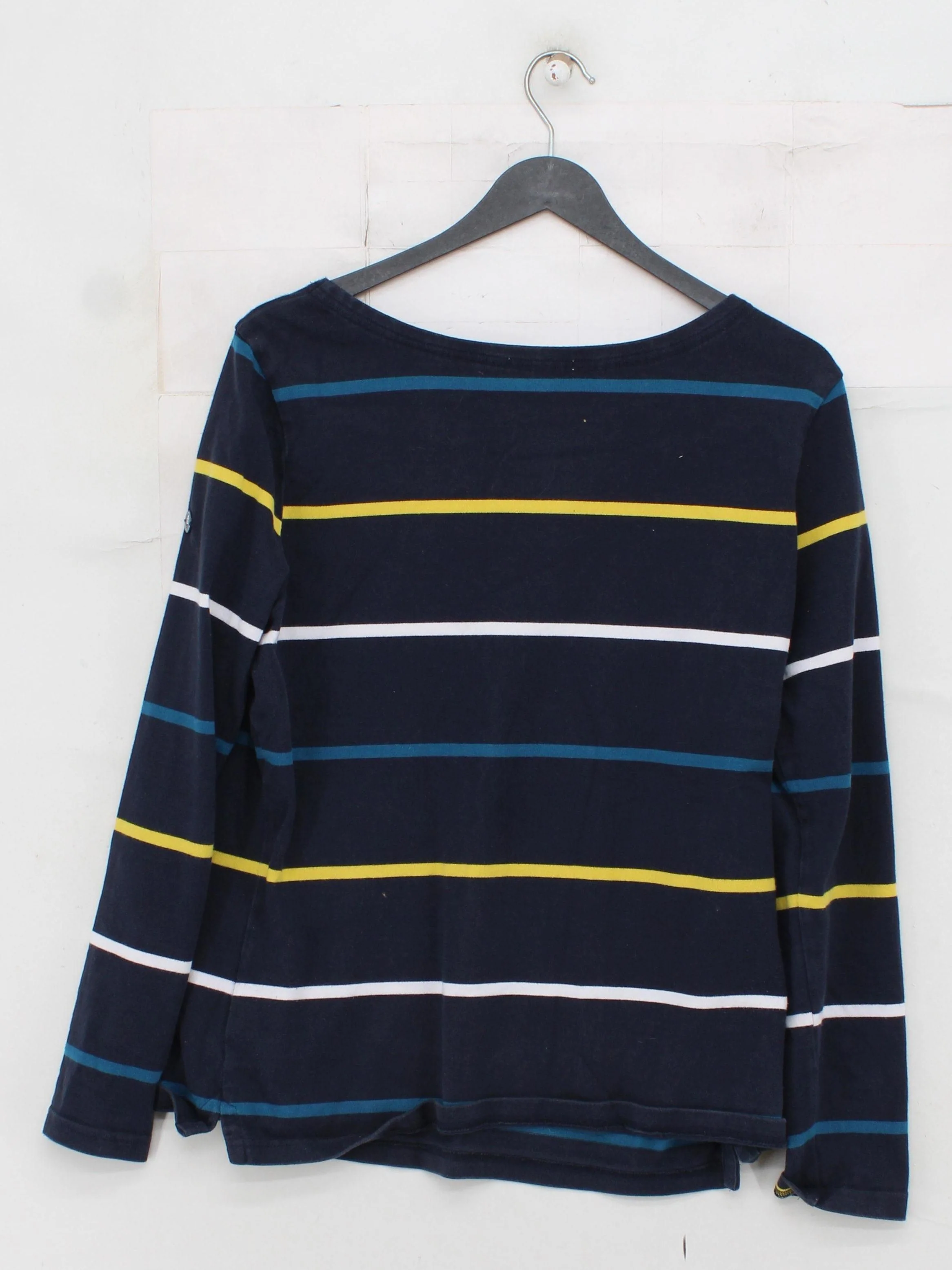 Barbour Women's Top UK 14 Blue Striped 100% Cotton Long Sleeve Round Neck Basic - Image 2