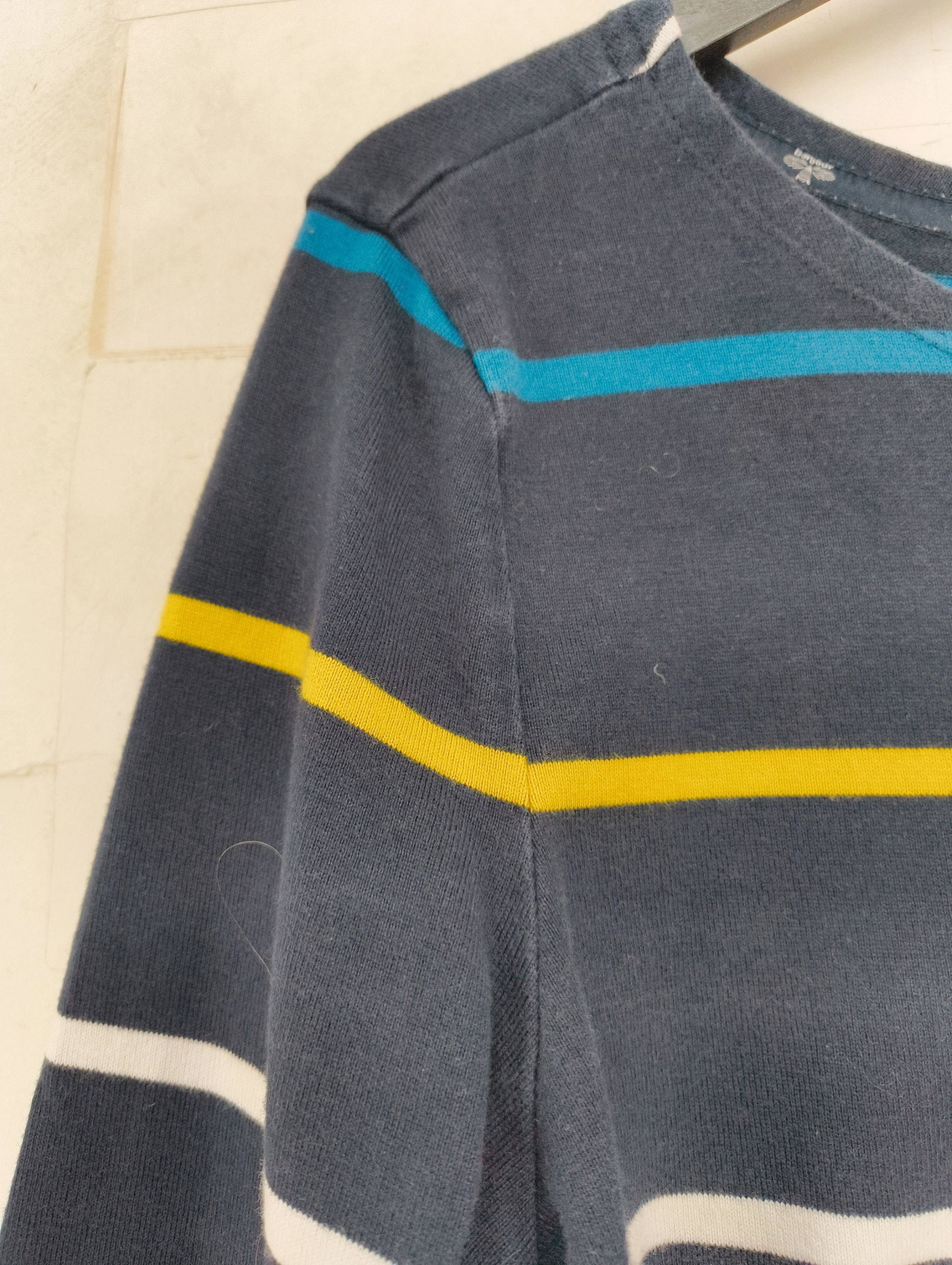 Barbour Women's Top UK 14 Blue Striped 100% Cotton Long Sleeve Round Neck Basic - Image 5