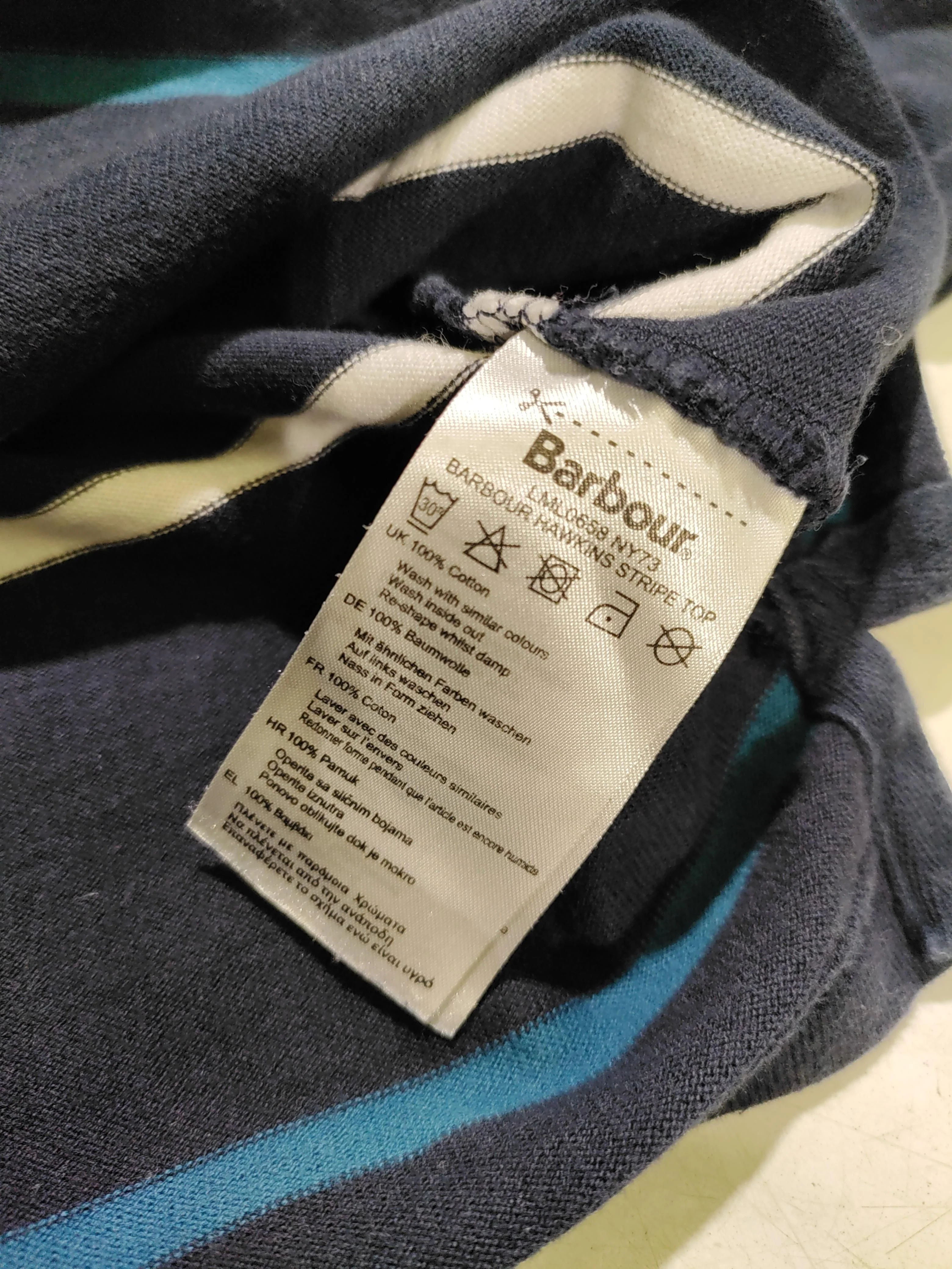 Barbour Women's Top UK 14 Blue Striped 100% Cotton Long Sleeve Round Neck Basic - Image 7