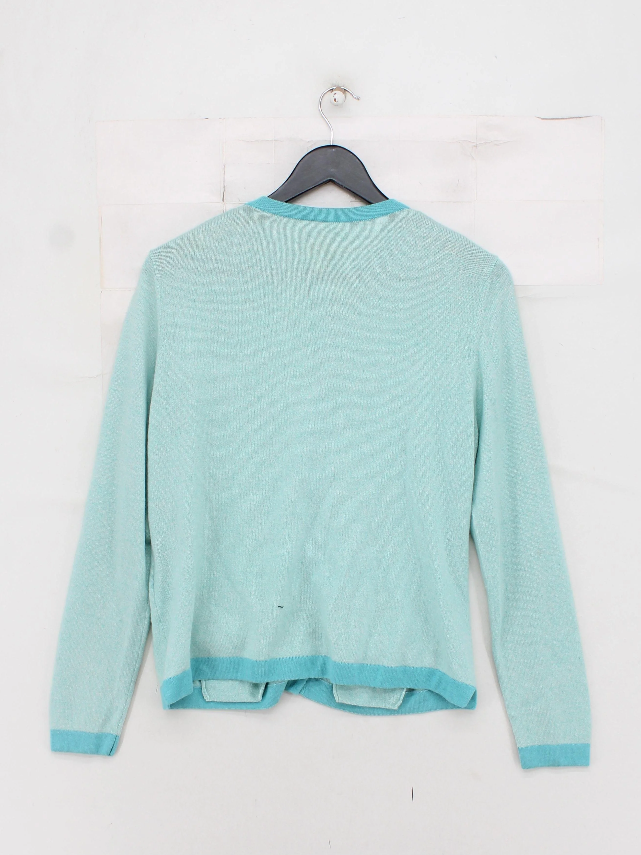 Basler Women's Cardigan UK 12 Green Silk with Cashmere Round Neck Cardigan - Image 2