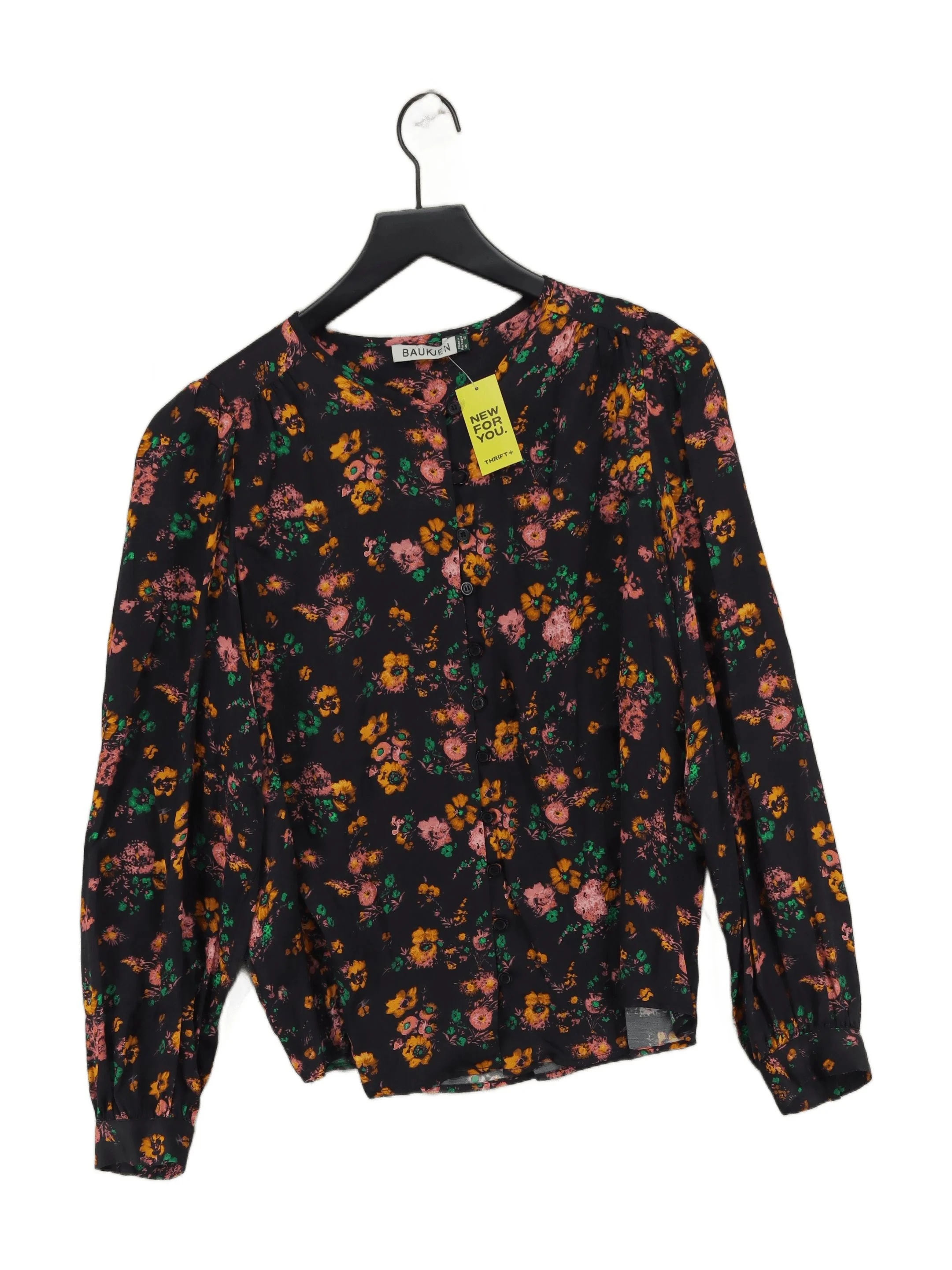 Baukjen Women's Blouse M Black Floral 100% Viscose Long Sleeve Round Neck Basic